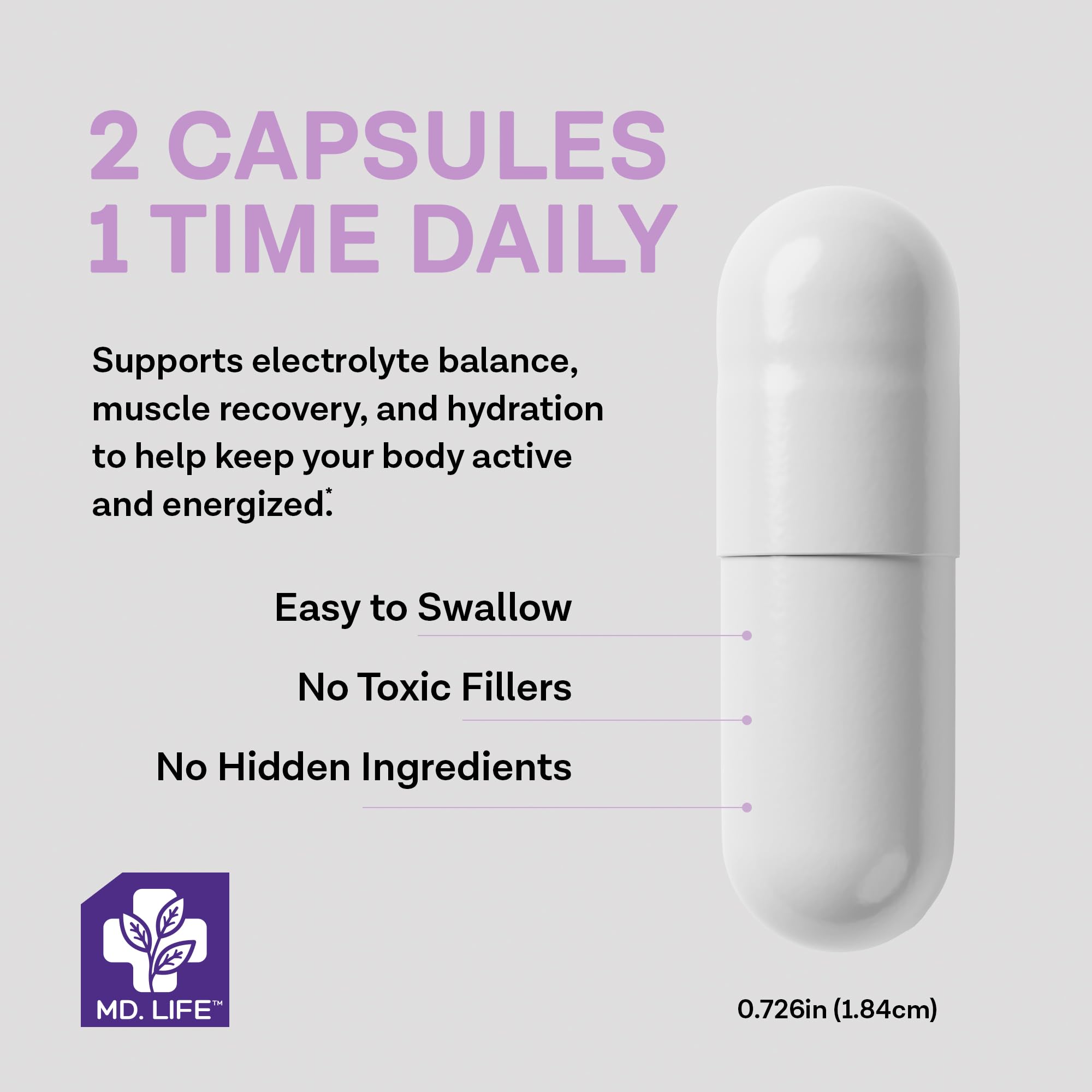 MD. Life Potassium Magnesium Supplement - 90 Capsules - Magnesium Potassium Supplement - High Absorption Complex - Support Vascular Health & Leg Cramp