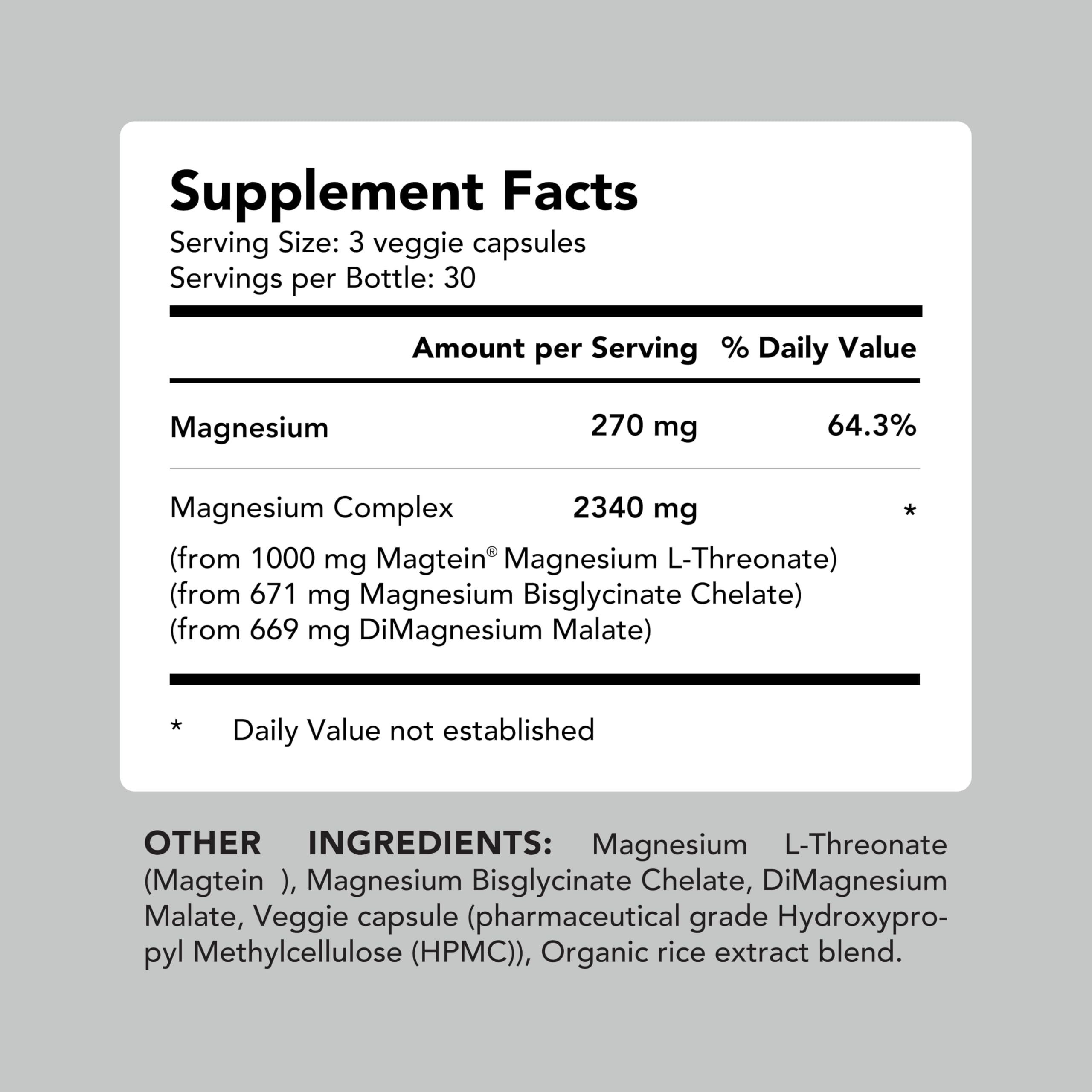AMANDEAN Magtein Magnesium Complex. L-Threonate, Glycinate, Malate Triple Blend Chelated Magnesium Supplement. 90 Veggie Capsules. High Absorption Branded Ingredients. Brain Health, Sleep, Calm*.