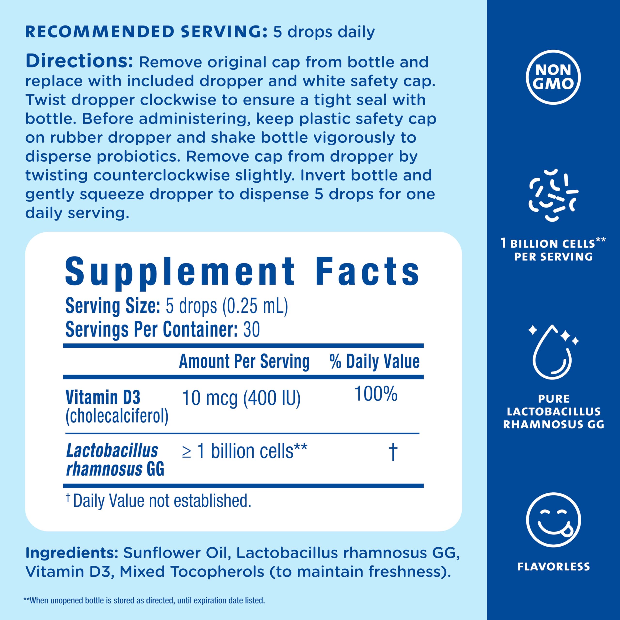 Mommy's Bliss Baby Probiotics + Vitamin D Drops, Supports Digestive Health & Immune Function*, 400IU Vitamin D , Supports Bone Development*, Newborns+, Flavorless, 0.34 Fl Oz (30 Servings)