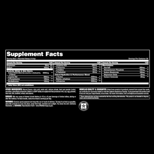 Animal Juiced Amino Acids - BCAA Powder EAA Matrix Plus Hydration with Electrolytes and Sea Salt Anytime Recovery and Improved Performance, Grape Flavor, 30 Servings
