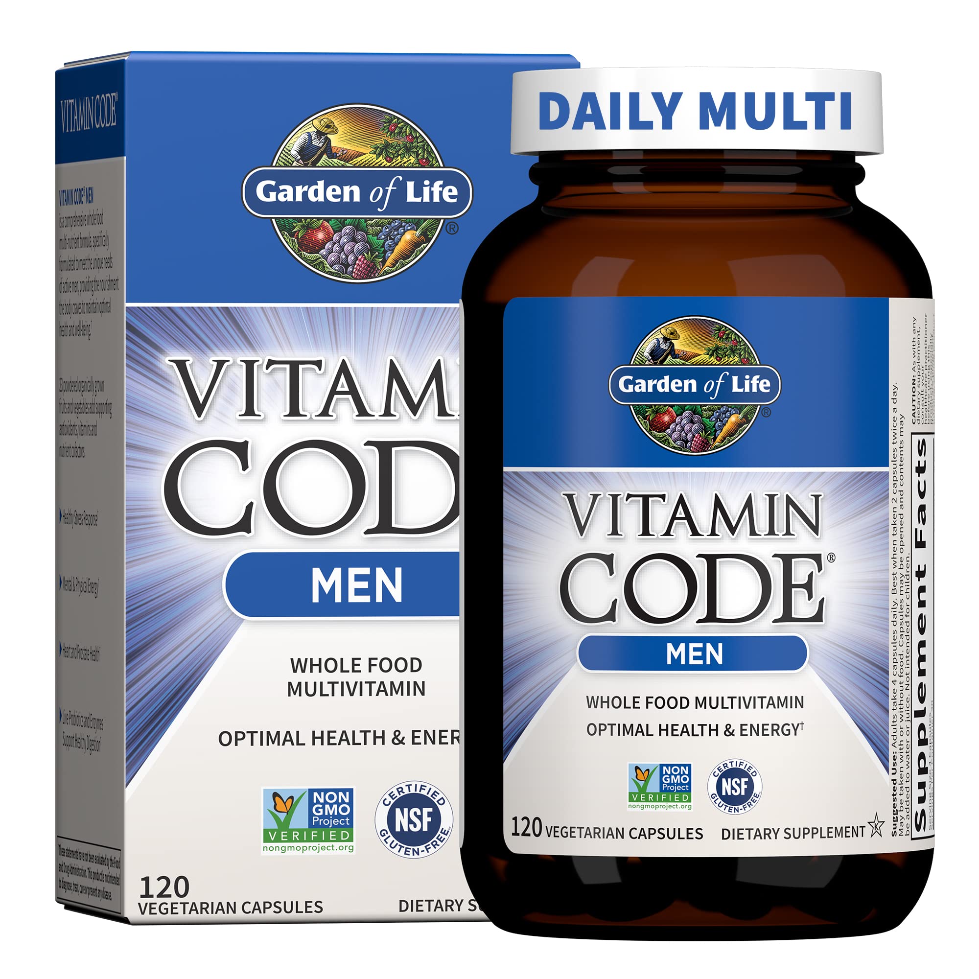 Garden of Life Vitamin Code Whole Food Multivitamin for Men - 120 Capsules, Vitamins for Men, Fruit & Veggie Blend and Probiotics for Energy, Heart, Prostate Health, Vegetarian Mens Multivitamins