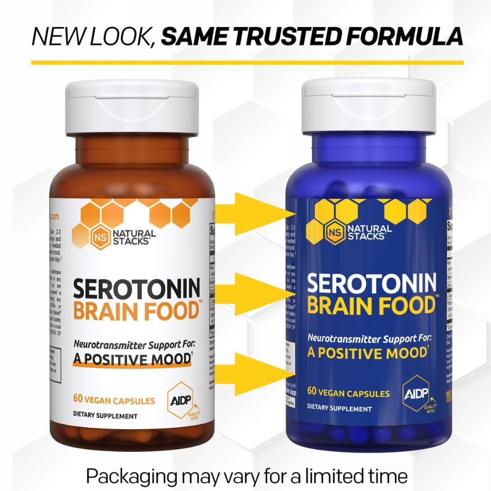 Serotonin Brain Food - 1250mg L-Tryptophan & 400mg Rhodiola Rosea Supplement - Mood Support Supplement for Stress Relief - Neurotransmitter Support with Magnesium Glycinate & Zinc - 120 Capsules
