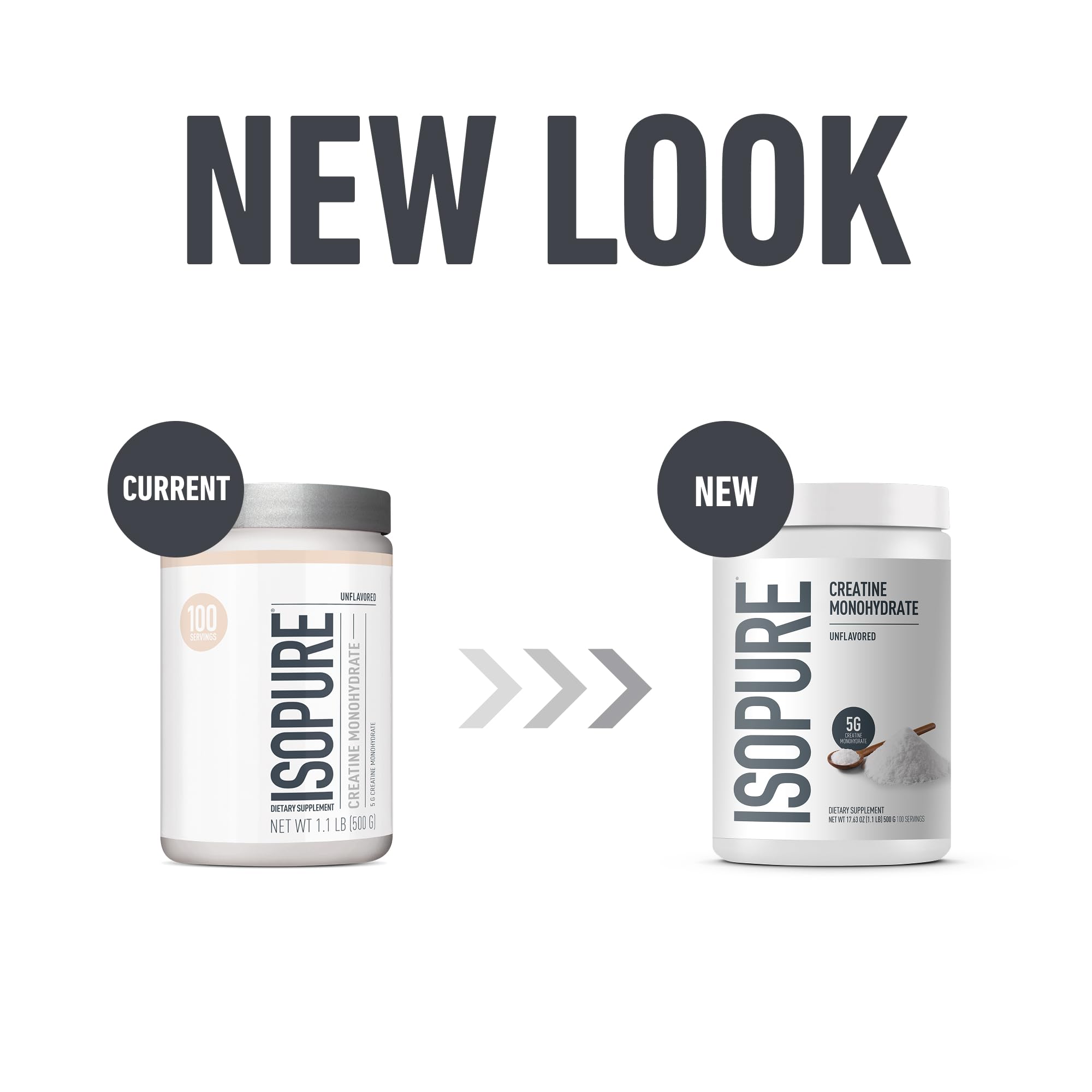 Isopure 100% Pure Creatine Monohydrate Powder, Sugar Free, Unflavored, 5g Creatine Monohydrate Per Serving, 1.1 Lbs, 100 Servings (Packaging May Vary)