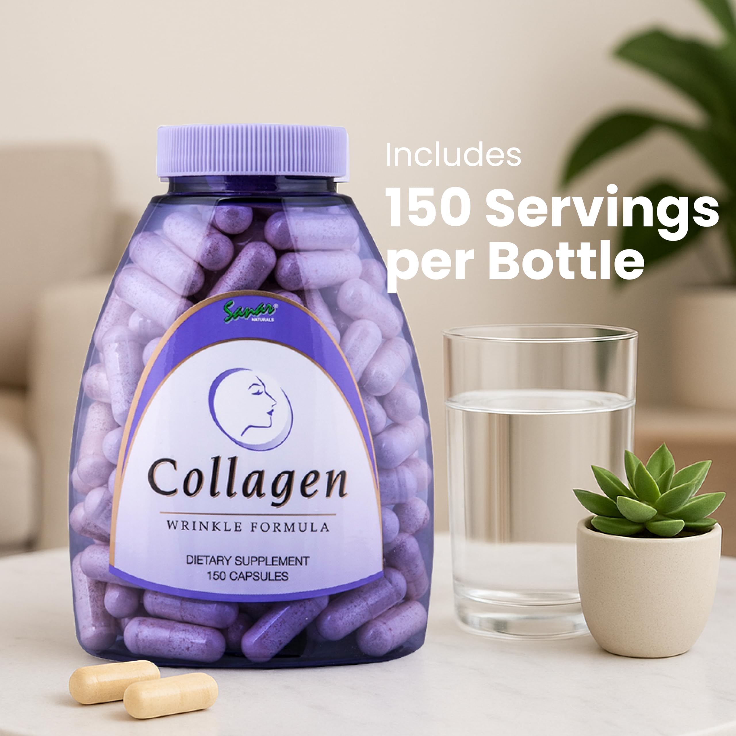 Sanar Naturals Collagen Pills for Women & Men | Hydrolyzed Peptides with Vitamin E & Vitamin C | Supports Hair, Nail, Skin, Bone & Joint Health, Reduce Wrinkles | Grass Fed, Non-GMO,150 Capsules