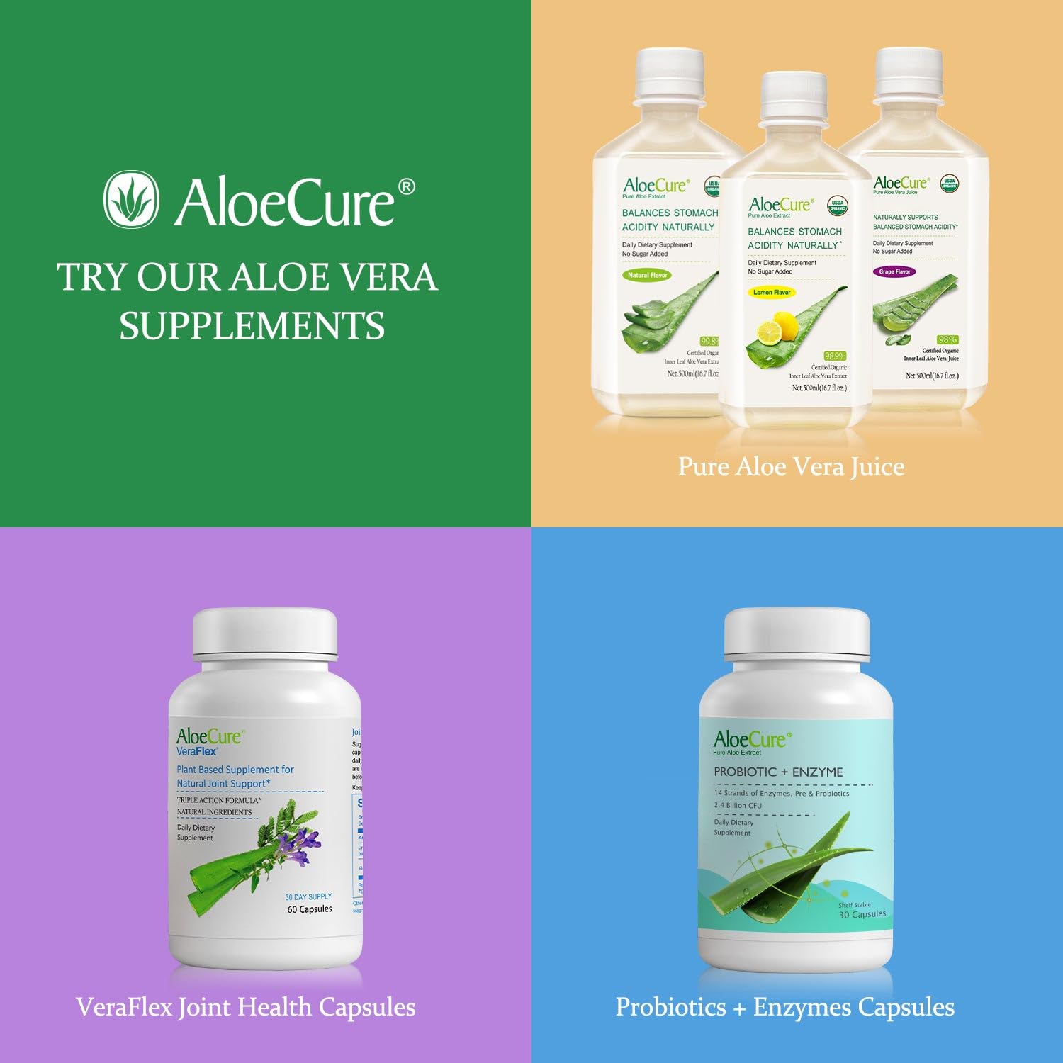 AloeCure Organic Aloe Vera Capsules, 160,000mg Inner Aloe Leaf Equivalent per Serving, Support Gut, Digestive, & Immune Health, Helps Maintain Balanced Stomach Acidity, Aloin Free, 60 Capsules