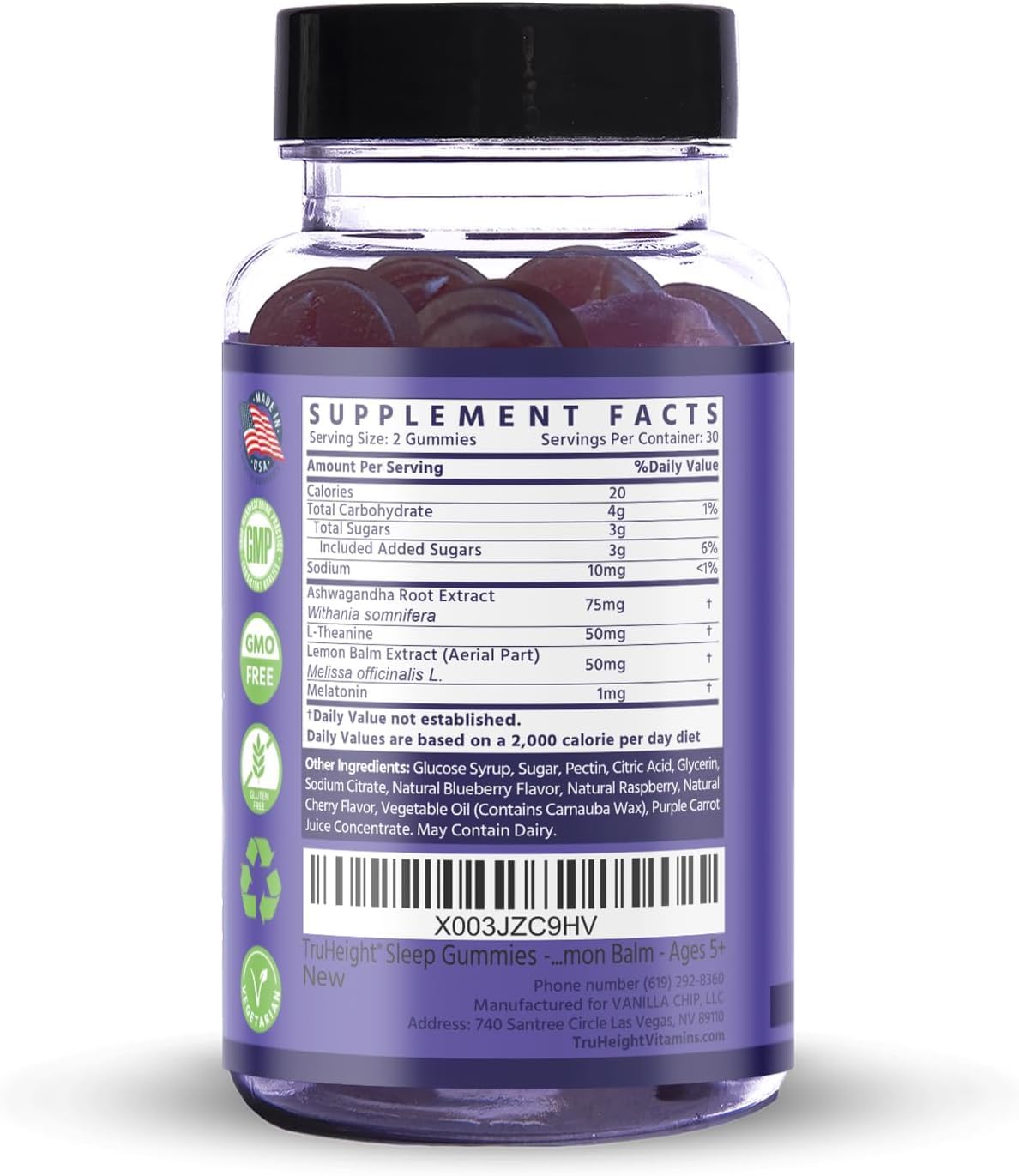 TruHeight Sleep Gummies - Kids & Teen Natural Sleep Aid for Tall & Growing Bodies - Pediatric Recommended Growth - Melatonin Gummy, Ashwagandha, L-Theanine, Lemon Balm - Mixed Berry, Taller Ages 4+