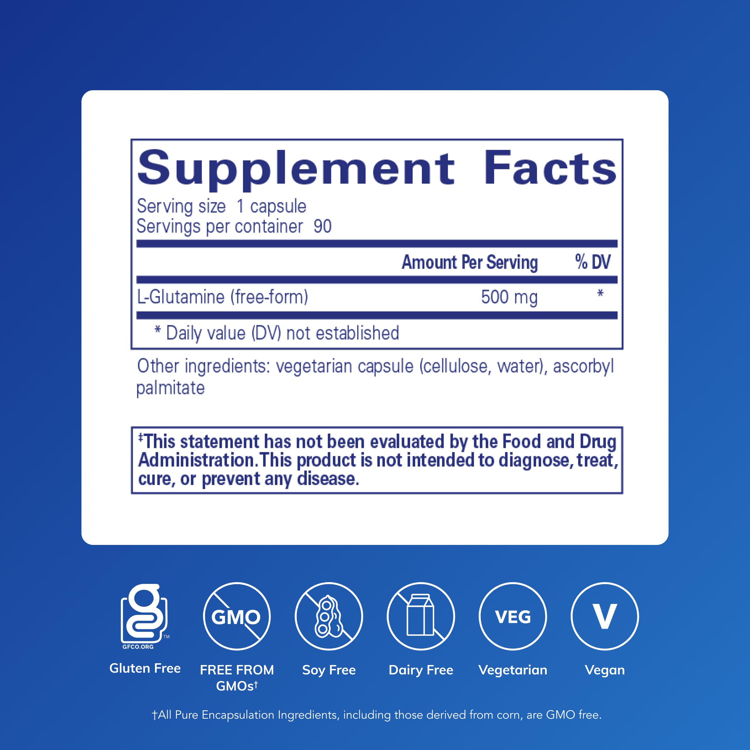 Pure Encapsulations L-Glutamine 500 mg - Supplement for Immune and Digestive Support, Gut Health and Lining, Metabolism, and Muscle Support* - with Free-Form L-Glutamine - 90 Capsules