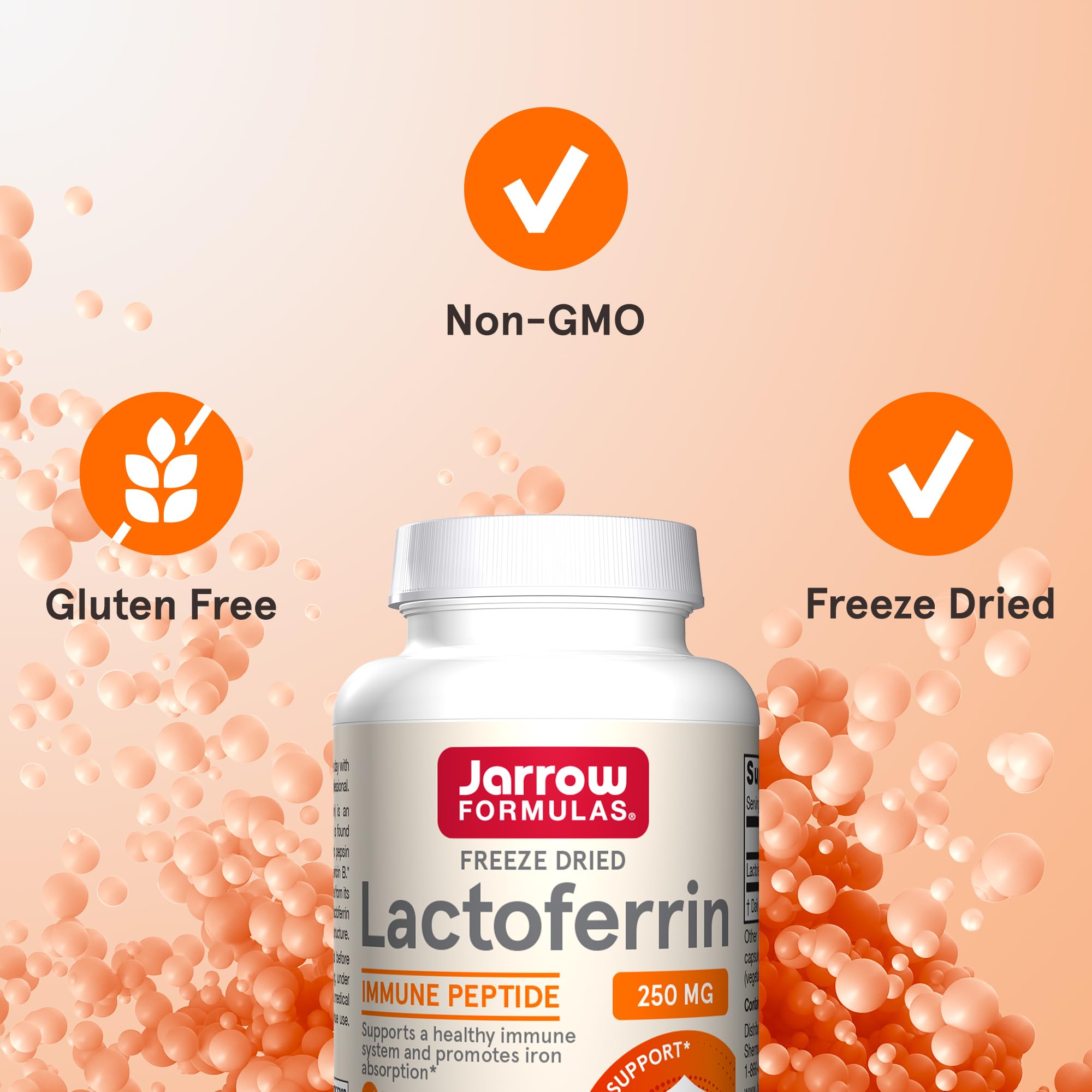 Jarrow Formulas Lactoferrin Supplements 250 mg - Immune-Supporting Glycoprotein for Healthy Immune System Support & Iron Absorption - Freeze Dried, Gluten Free, Non-GMO - 30 Capsules (Servings)