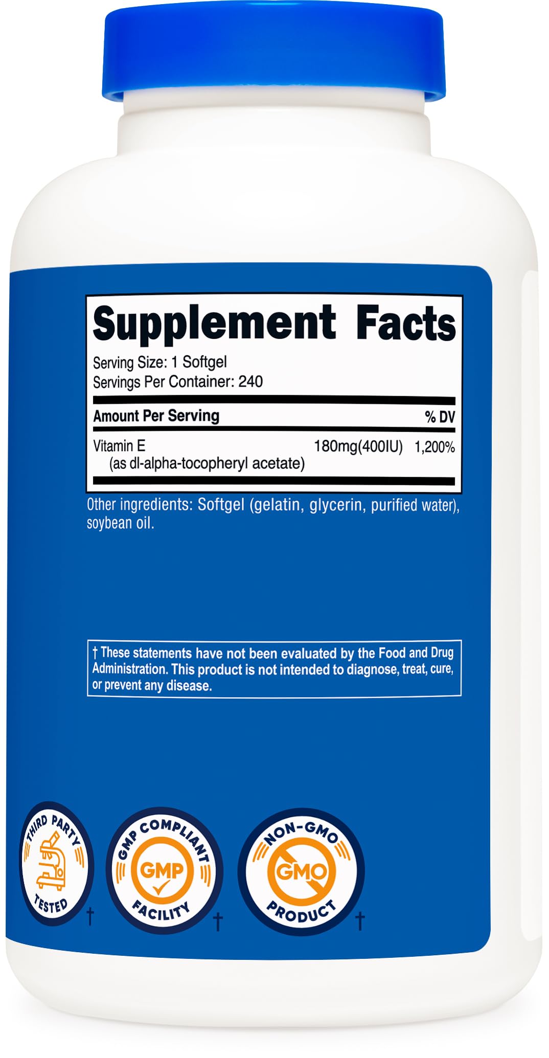 Nutricost Vitamin E 400 IU, 240 Softgel Capsules - Gluten Free, Non-GMO