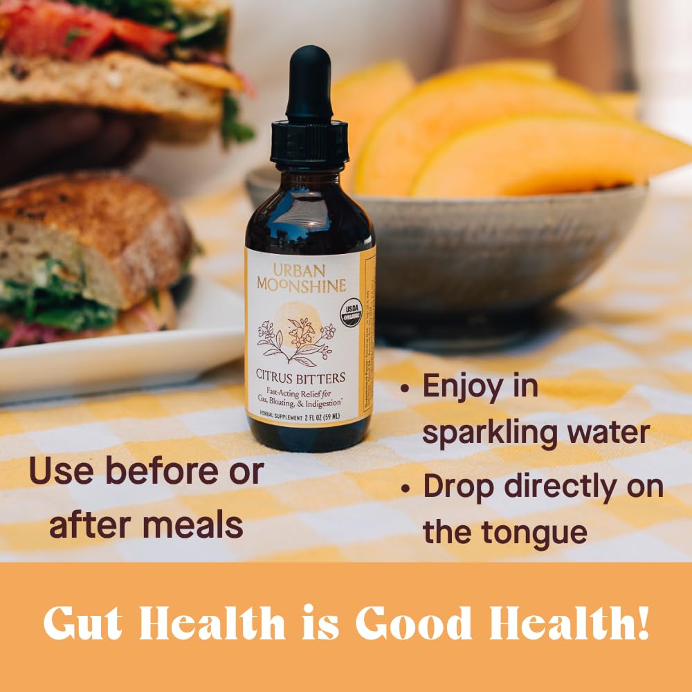 Urban Moonshine Citrus Digestive Bitters - Debloat - Gut Health - Appetite Regulation - Digestive Support - Certified Organic - Dandelion Root - Burdock Root - Citrus - 2 Fl Oz