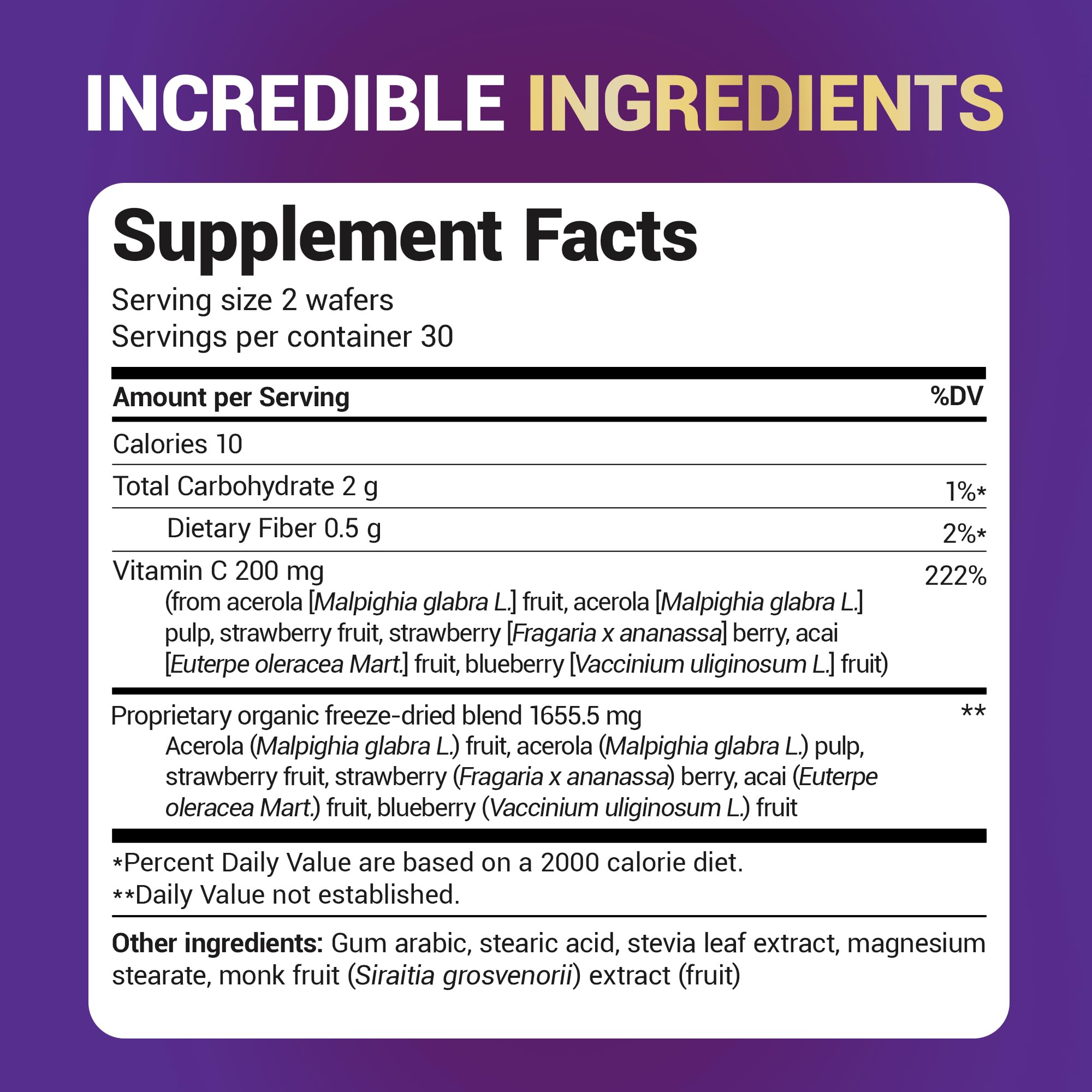 Dr. Berg Chewable Vitamin C Complex - Made with Organic, Non-GMO Berries - 60 Delicious Wafers