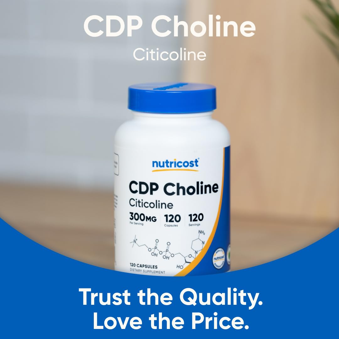Nutricost CDP Choline (Citicoline) 300mg, 120 Vegetarian Capsules - Non-GMO, Vegetarian Friendly, Gluten Free