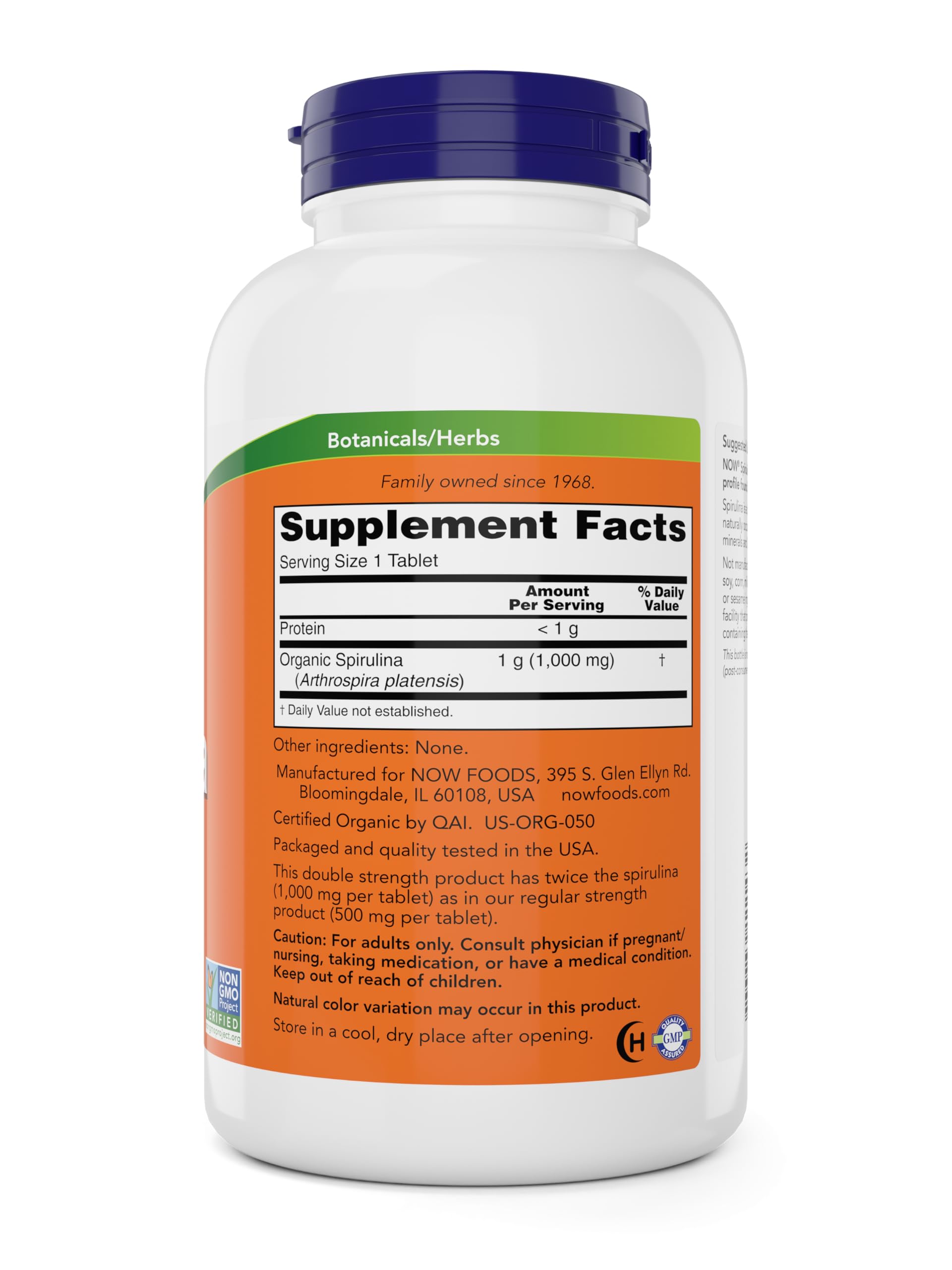 NOW Foods Organic Spirulina 1000mg Tablets - 300 Count - Non-GMO, Super Green Whole Food Supplement - Double Strength