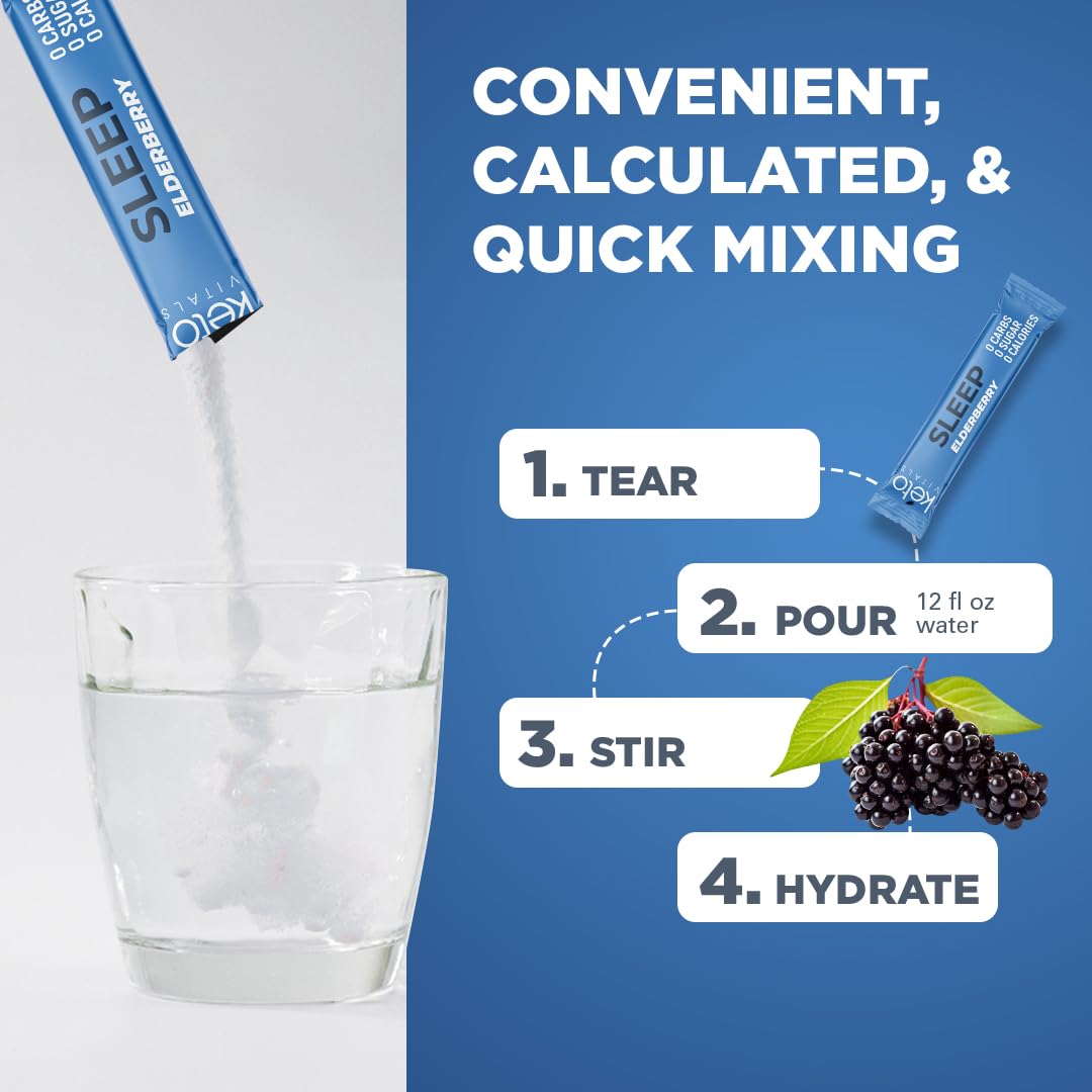 Keto Vitals Sleep Drink Electrolyte Sleep Powder Packets - Fast-Acting Sleep Blend of Melatonin 3mg, GABA, L-Theanine, & Ashwagandha - Elderberry, 30 Count