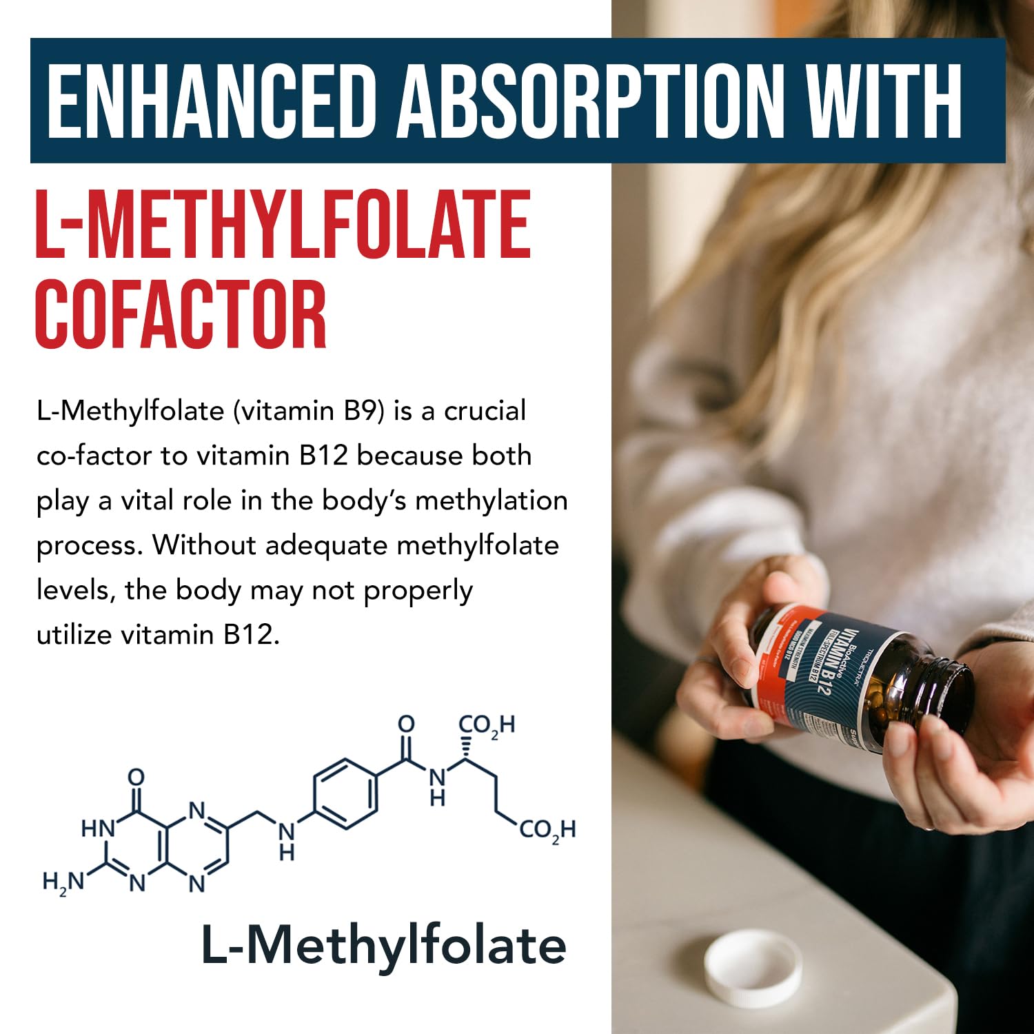 BioActive Vitamin B12 - 5000 mcg, Contains 3 BioActive Forms B12 Plus Methylfolate Cofactor - Methyl B12, Adenosyl B12 & Hydroxy B12 | Supports Energy, Metabolism & Mood | Vegan, Non-GMO (60 Servings)