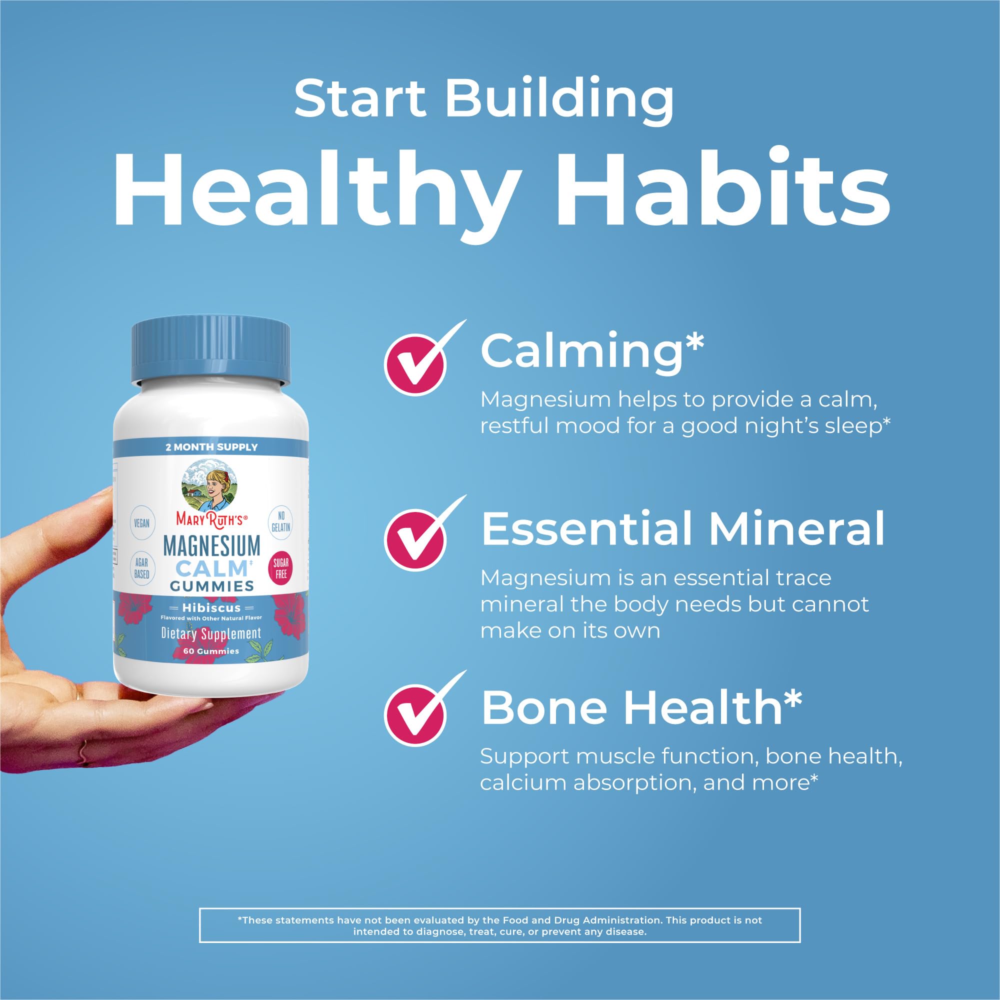 MaryRuth Organics Calm Magnesium Citrate Gummies | 2 Month Supply | Sugar Free | Magnesium Supplement for Adults | Stress Relief | Bone Health | Vegan | 60 Count