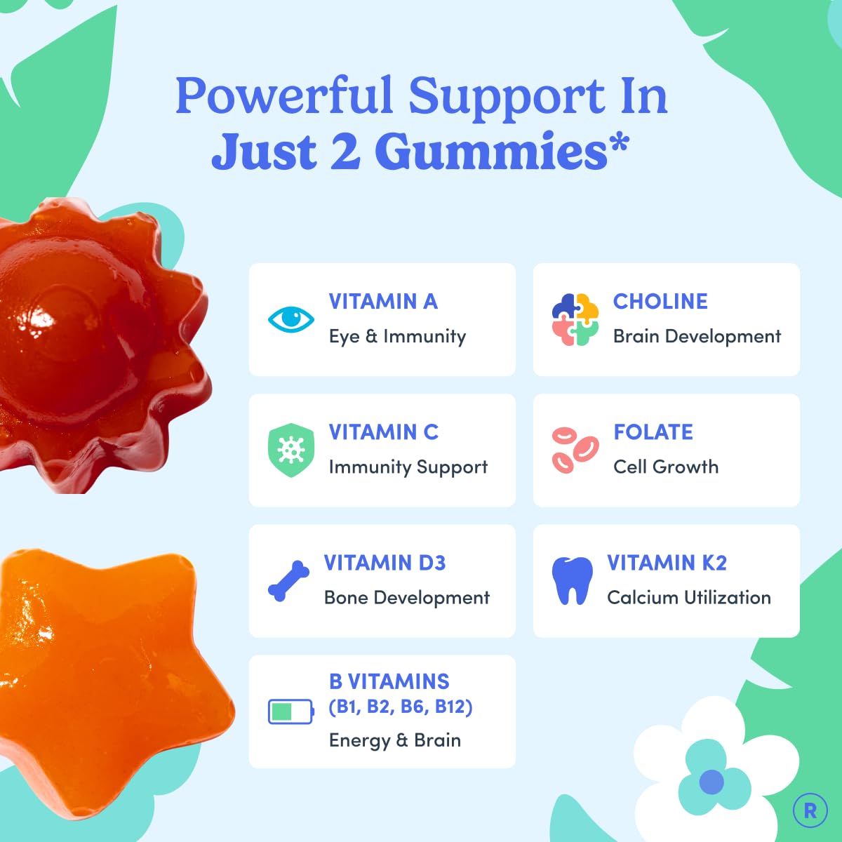 FIRST DAY Toddler Multivitamin Gummies (Ages 2-3)| Kids Multivitamin Gummies with Vitamins A C D3, B2, B12, Choline, Folate and 21 Organic Superfoods| (30 Day Supply)