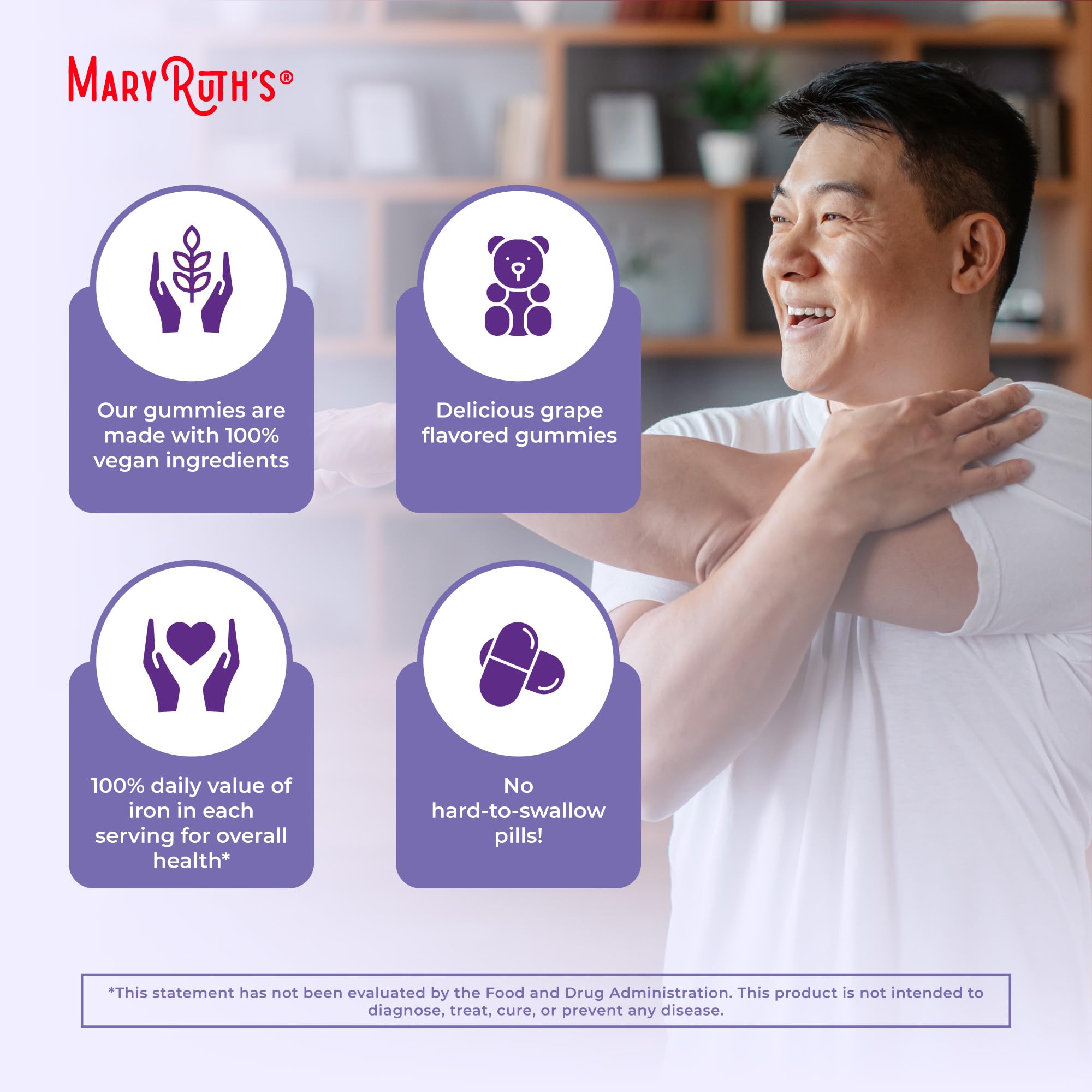 MaryRuth's Iron Gummies for 14+ with Vitamin C for Absorption | Sugar Free | Gummy Iron Supplement + VIT C | Energy Metabolism | Cellular Health | Immune Support | Vegan | Non-GMO | 60 Count