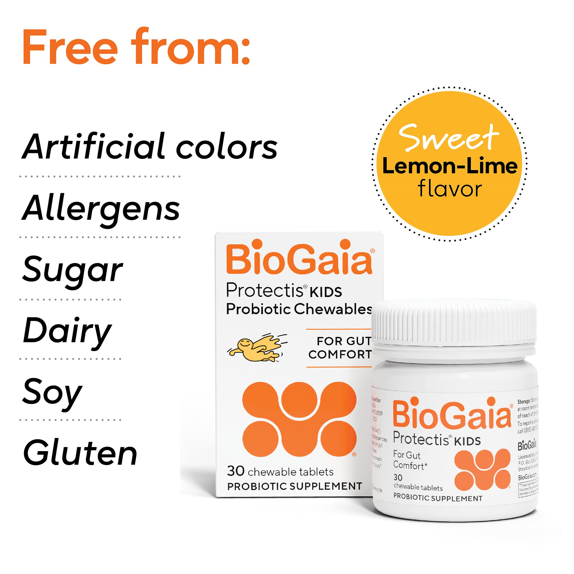 BioGaia Protectis Kids | Probiotic for Ages 3+ | Eases Occasional Digestive Issues & Promotes Regularity | Allergen, Dairy, Soy & Gluten Free | Backed by 30 Years of Research | 30 Day Supply