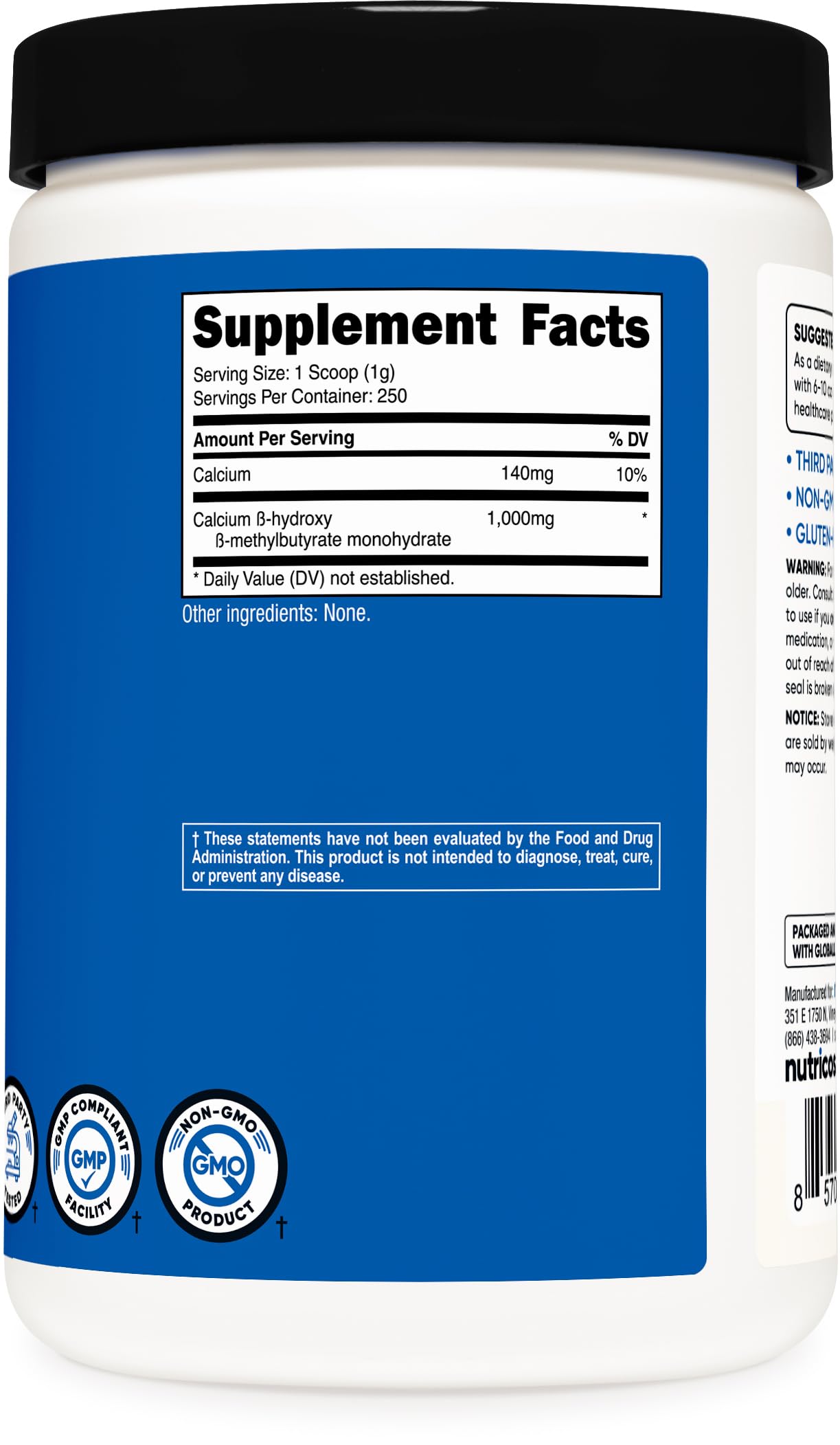 Nutricost HMB Powder (Beta-Hydroxy Beta-Methylbutyrate) 250 Grams - Gluten Free & Non-GMO