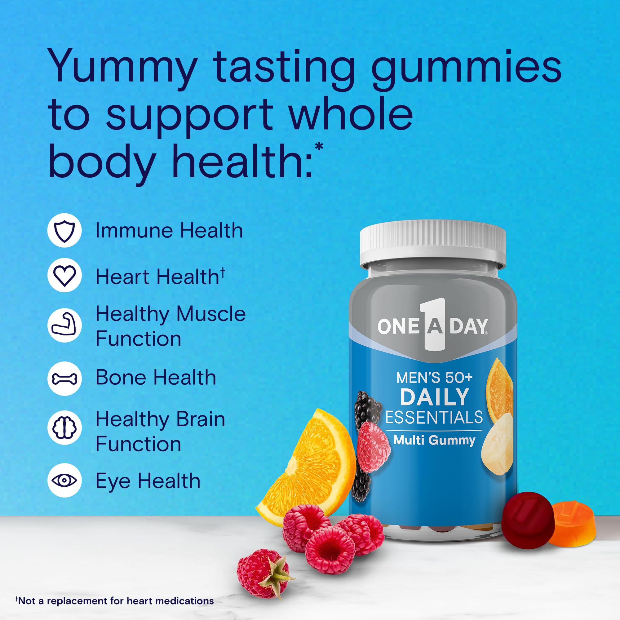 One A Day Men’s 50+ Daily Essentials Multivitamin Gummies, Multivitamin for Men Over 50, Fruit Medley Flavor, 120 Gummies