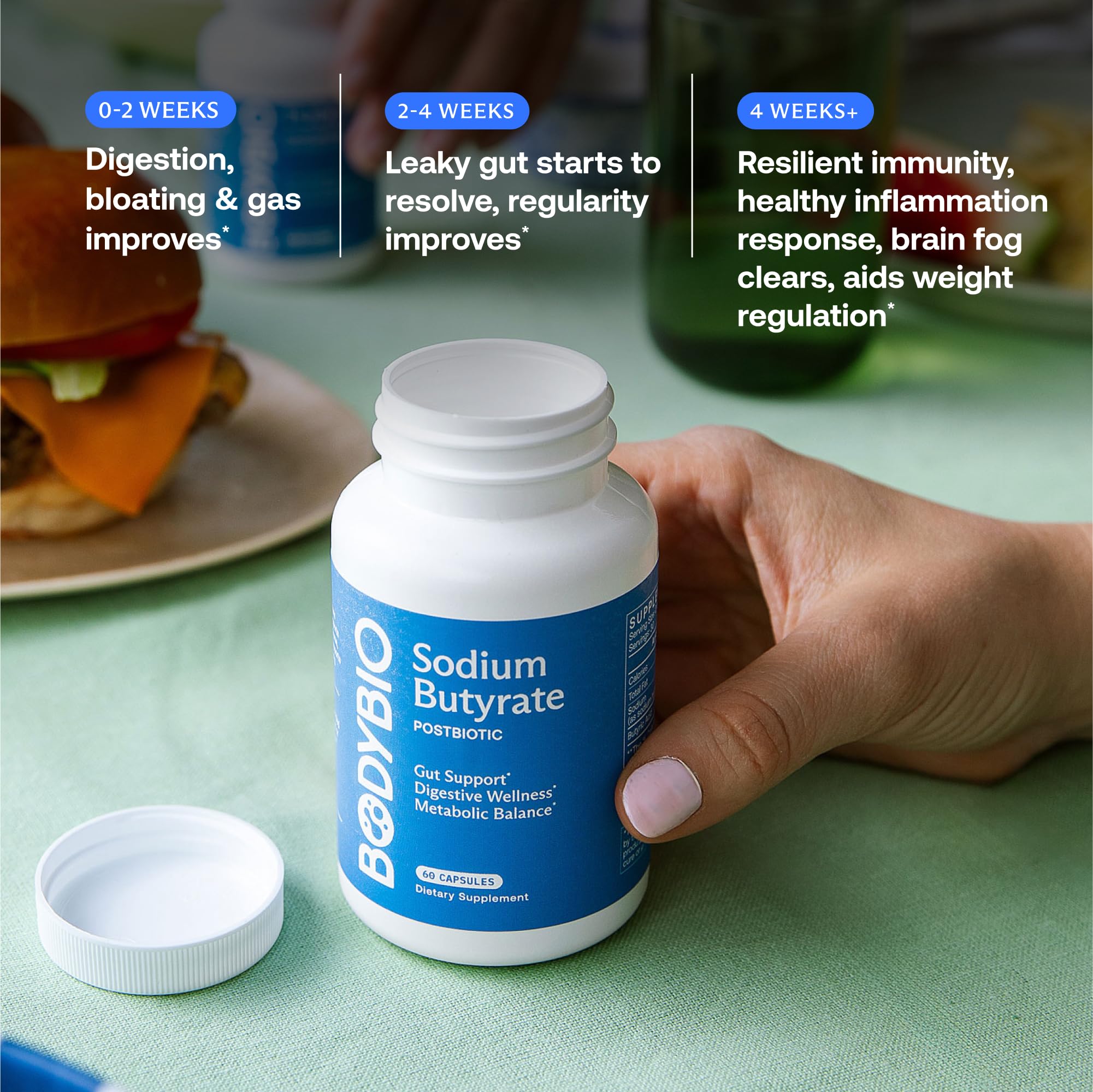 BodyBio Butyrate - Postbiotic for Gut Health, Digestive Support, Bloat, Gas & Constipation Relief, Leaky Gut Repair - Sodium + Butyric Acid Supplement for GI Wellness
