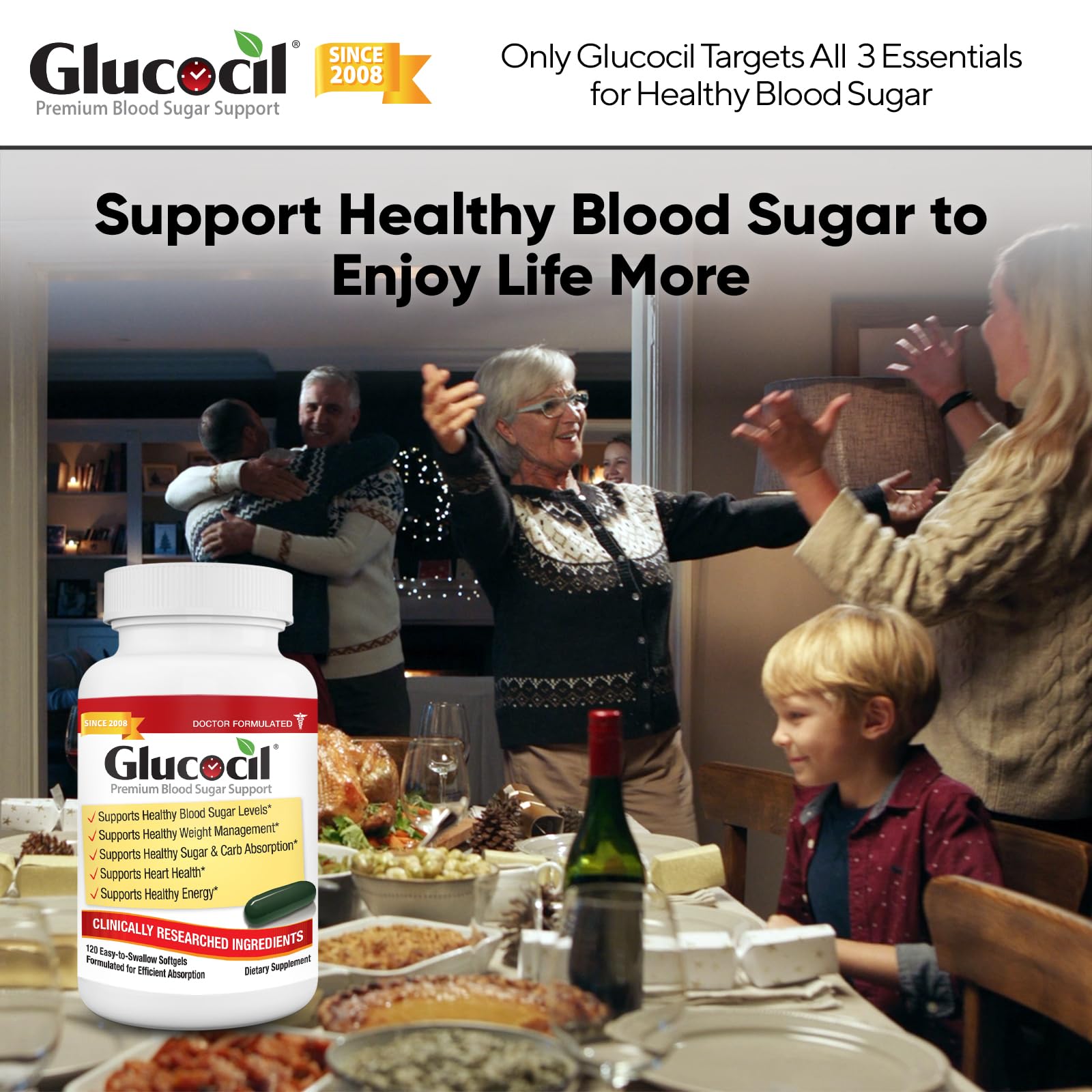 Glucocil – Softgels - Premium Blood Sugar Support - Over 2 Million Bottles Sold - Supports The 3 Essentials for Healthy Blood Sugar - Since 2008, with Berberine, Proprietary Mulberry Leaf, and More