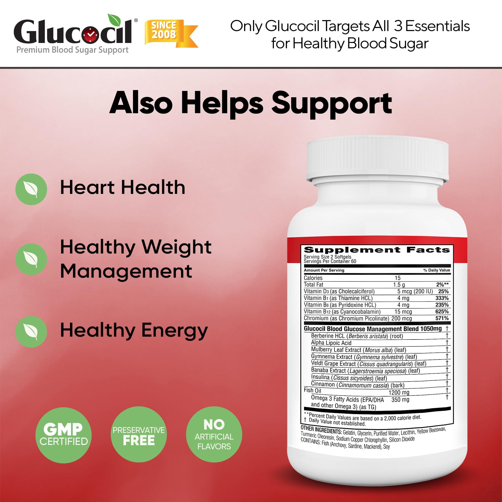 Glucocil – Softgels - Premium Blood Sugar Support - Over 2 Million Bottles Sold - Supports The 3 Essentials for Healthy Blood Sugar - Since 2008, with Berberine, Proprietary Mulberry Leaf, and More