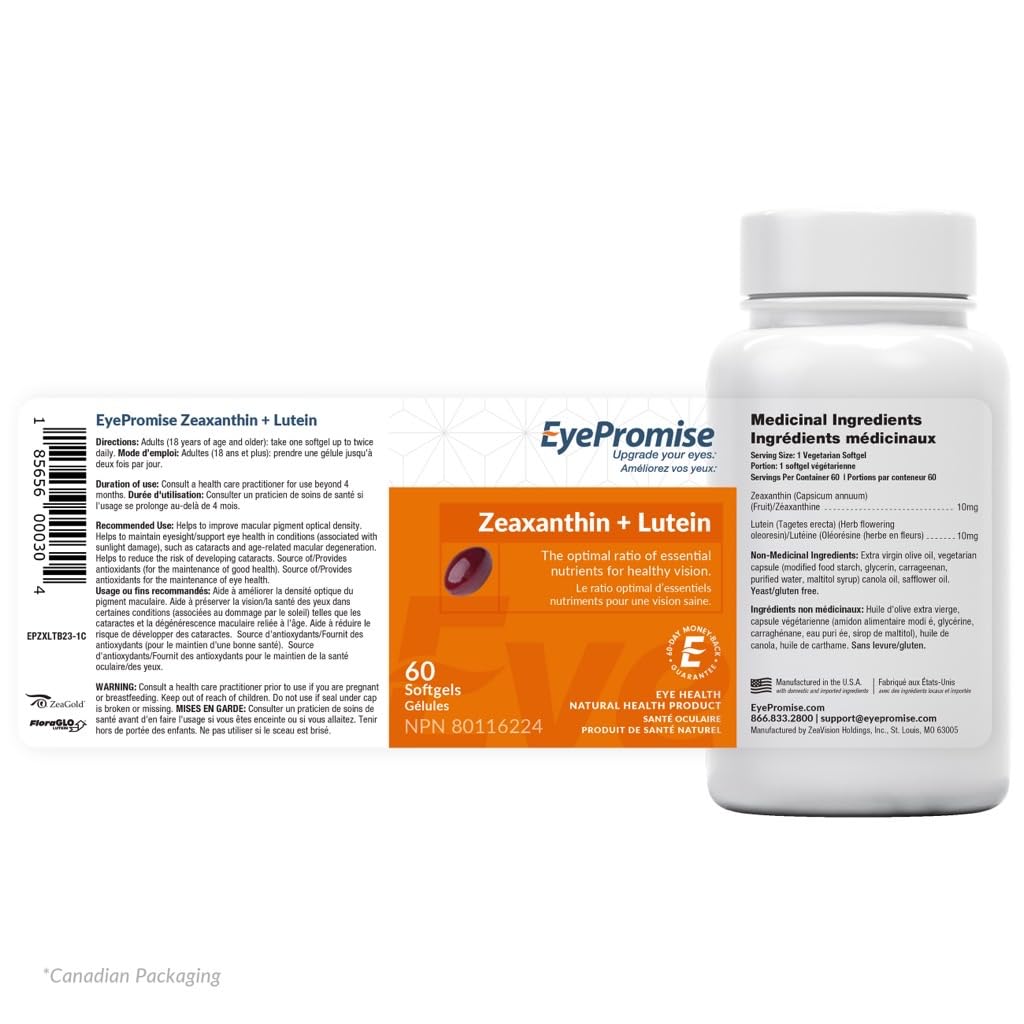 EyePromise Zeaxanthin + Lutein Eye Vitamin - 60 Softgels Capsules Made with Natural Ingredients for Diets Including Gluten Free and Vegetarian - Protect & Enhance Your Eye Health Completely