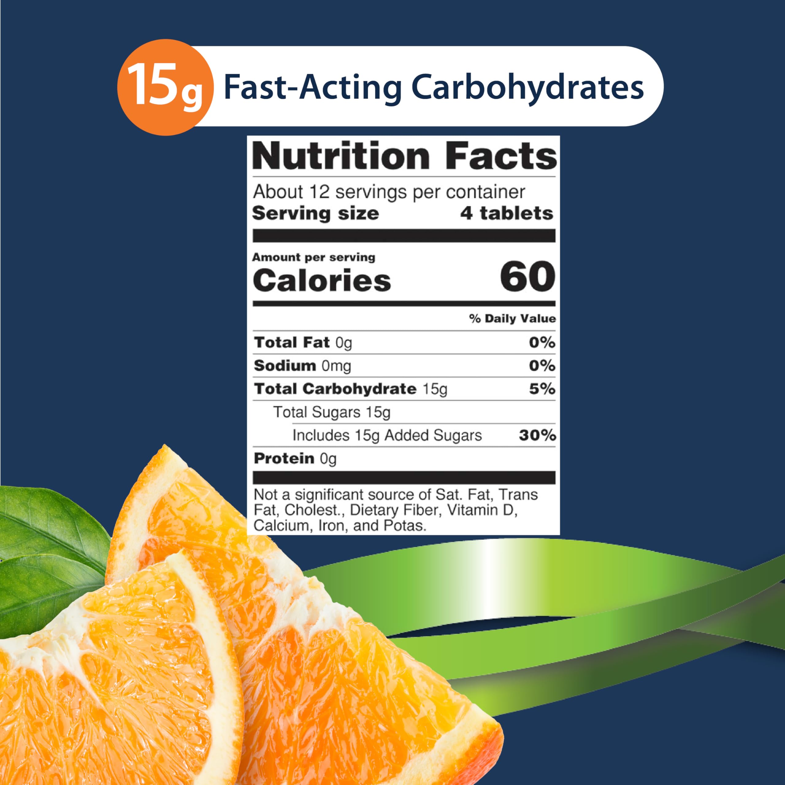 TRUEplus Glucose Tablets, Chewable, Orange Flavor, 15g Fast-Acting Carbohydrates, Fat Free, Gluten Free, Raise Low Blood Sugar and Boost Energy, 50 Count, 3 Bottles