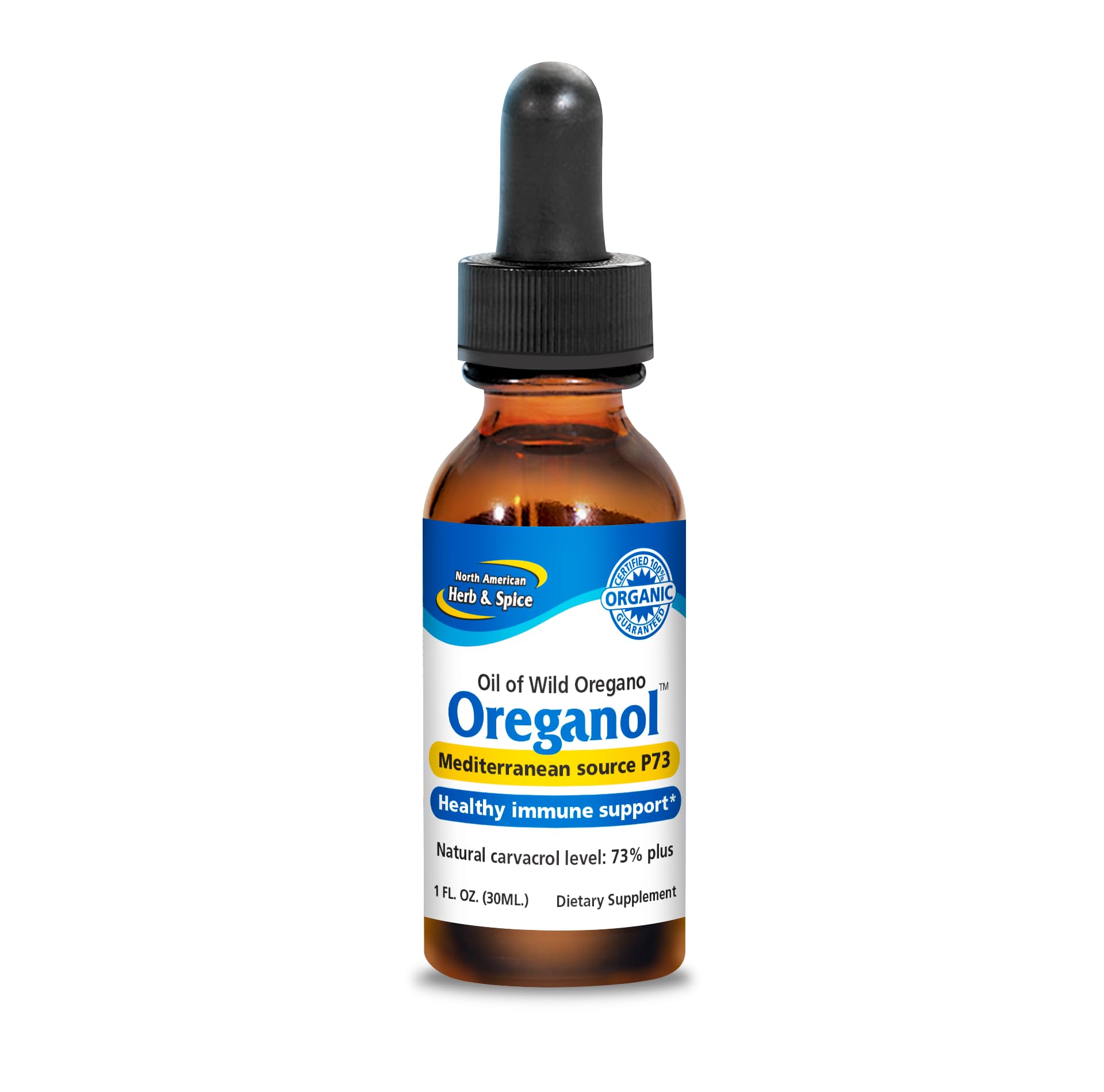 NORTH AMERICAN HERB & SPICE Oreganol - 1 fl. oz. - Unprocessed, Wild, Organic Oregano Oil - Mediterranean Source P73 - Non-GMO - 432 Servings