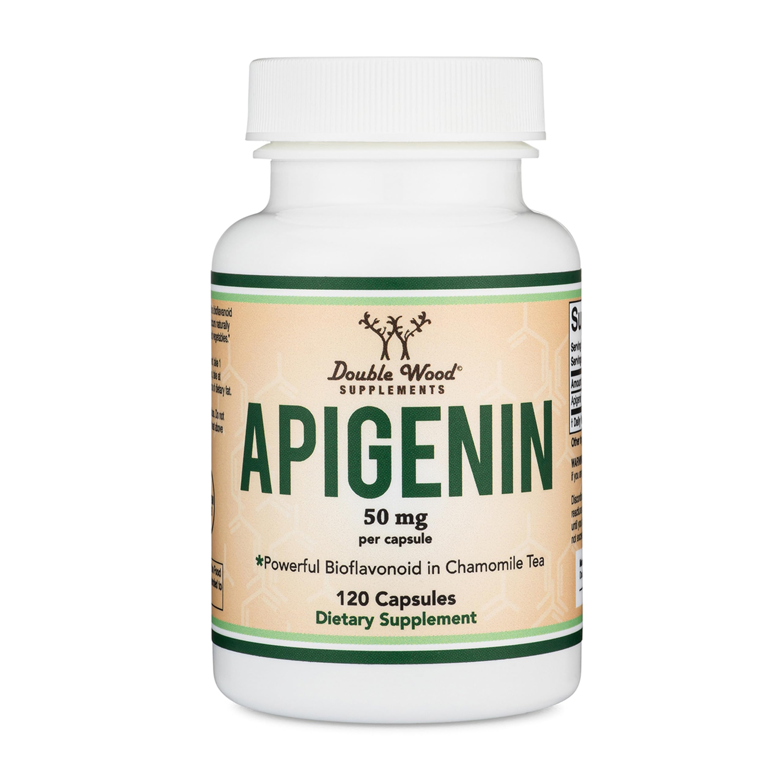 Apigenin Supplement - 50mg per Capsule, 120 Count (Powerful Bioflavonoid Found in Chamomile Tea for Relaxation, Sleep, and Mood) Senolytic Flavonols for Aging (Gluten Free) by Double Wood