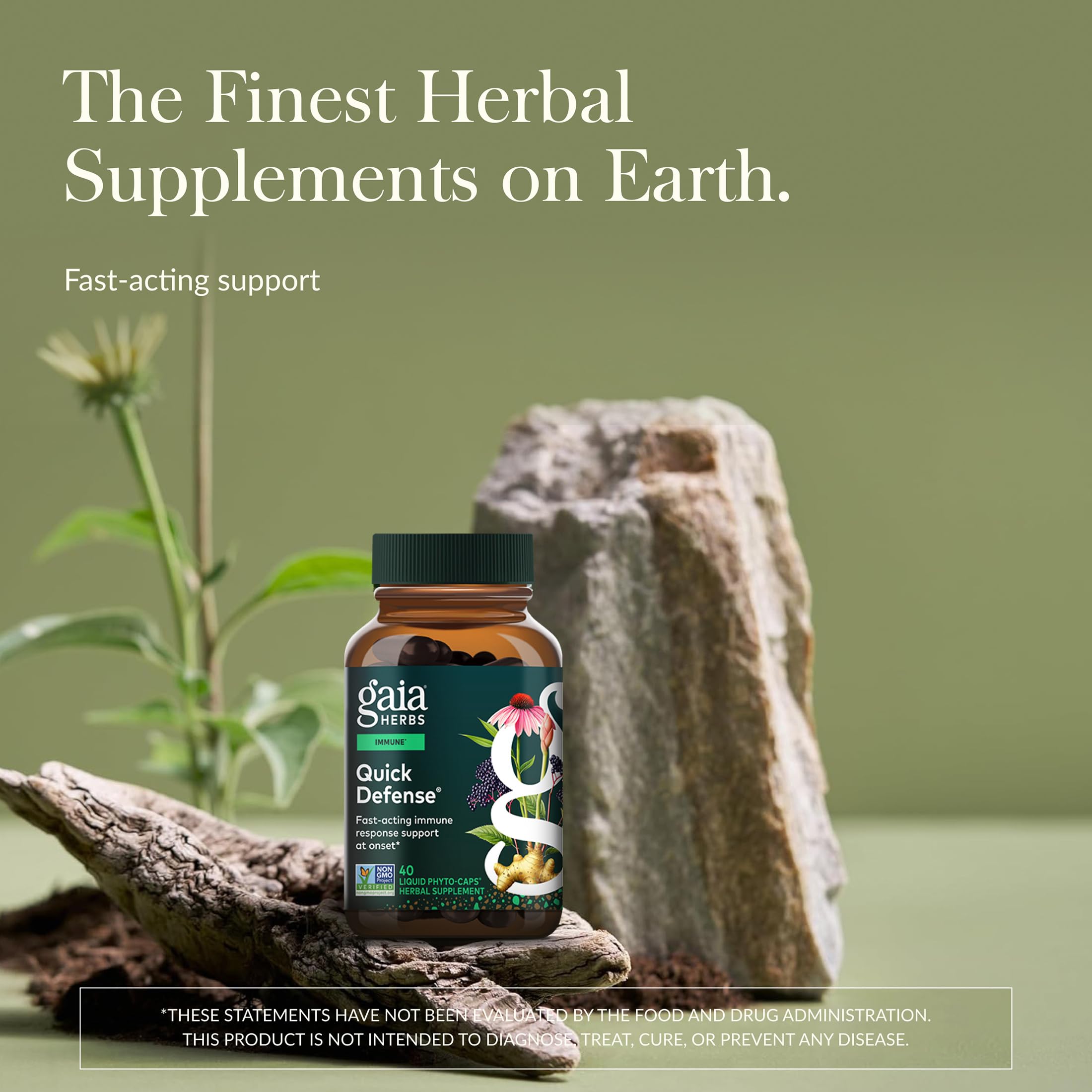 Gaia Herbs Quick Defense - Fast-Acting Immune Support Supplement* - Echinacea, Black Elderberry, Ginger & Andrographis - 40 Vegan Liquid Phyto-Caps (20 Servings)