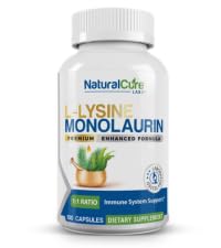 Natural Cure Labs L-Lysine with Monolaurin 600mg 1:1 Ratio, 100 Capsules