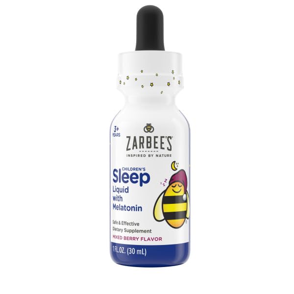 Zarbee's Kids Sleep Supplement Liquid with 1mg Melatonin; Drug-Free & Effective; Easy to Take Natural Berry Flavor for Children Ages 3 and Up; 1 Fl Oz Bottles, Pack of 2