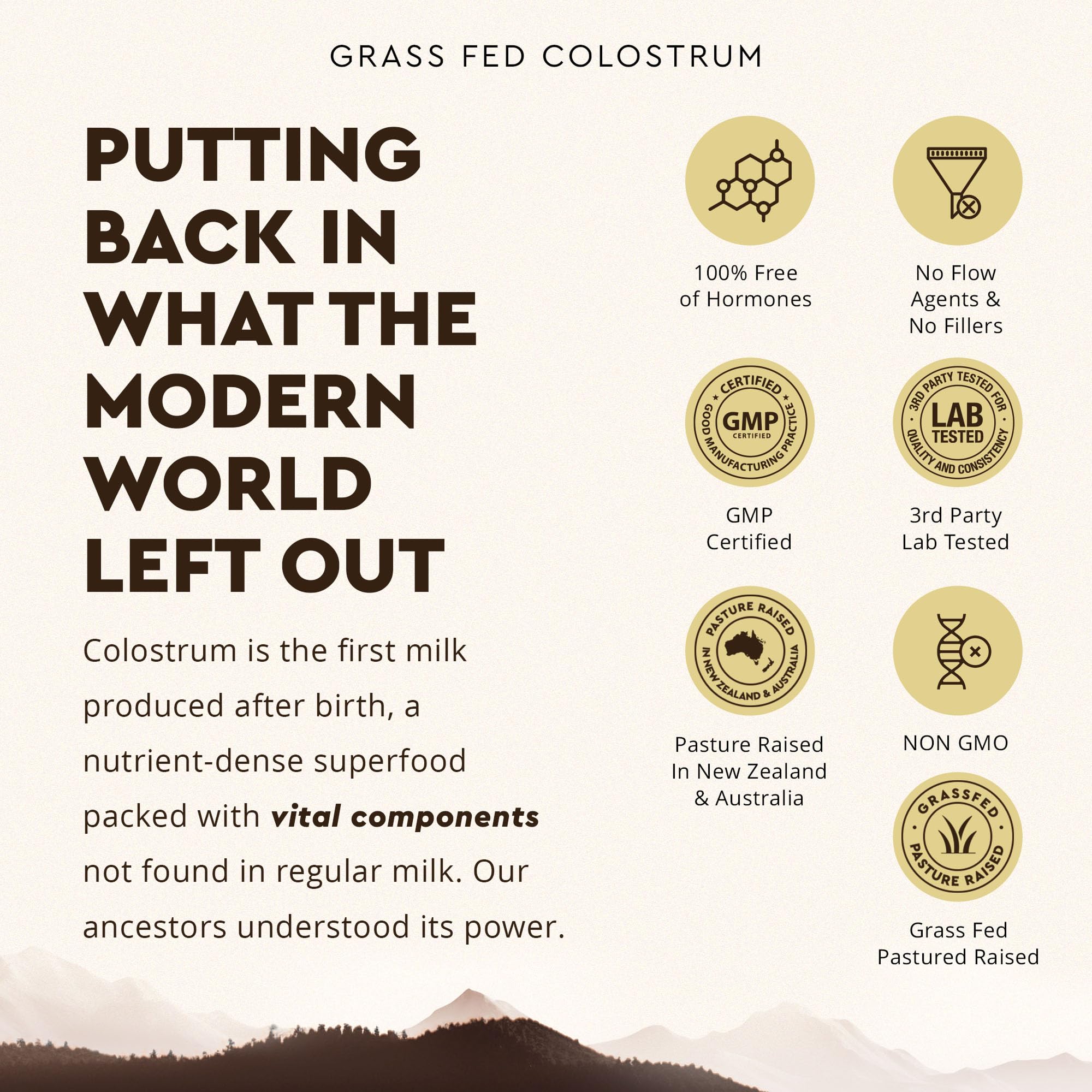 Ancestral Supplements Grass Fed Beef Colostrum Supplement, 3000 mg, Offers Immune Support and Promotes Gut Health, Athletic Performance, Healthy Iron Levels, Growth and Repair, Non GMO, 180 Capsules