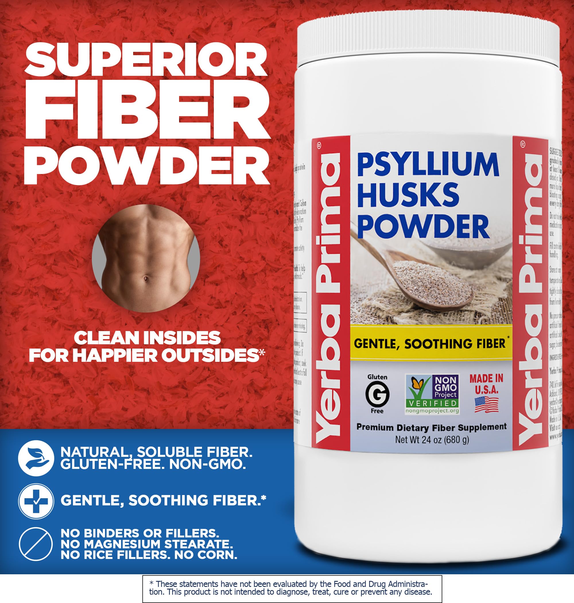 Yerba Prima Psyllium Husk Powder - 24 oz - Fine Ground, Unflavored, Sugar Free - Natural Fiber Supplement - Also for Baking - Contains Both Soluble & Insoluble Bulk for Regularity Support