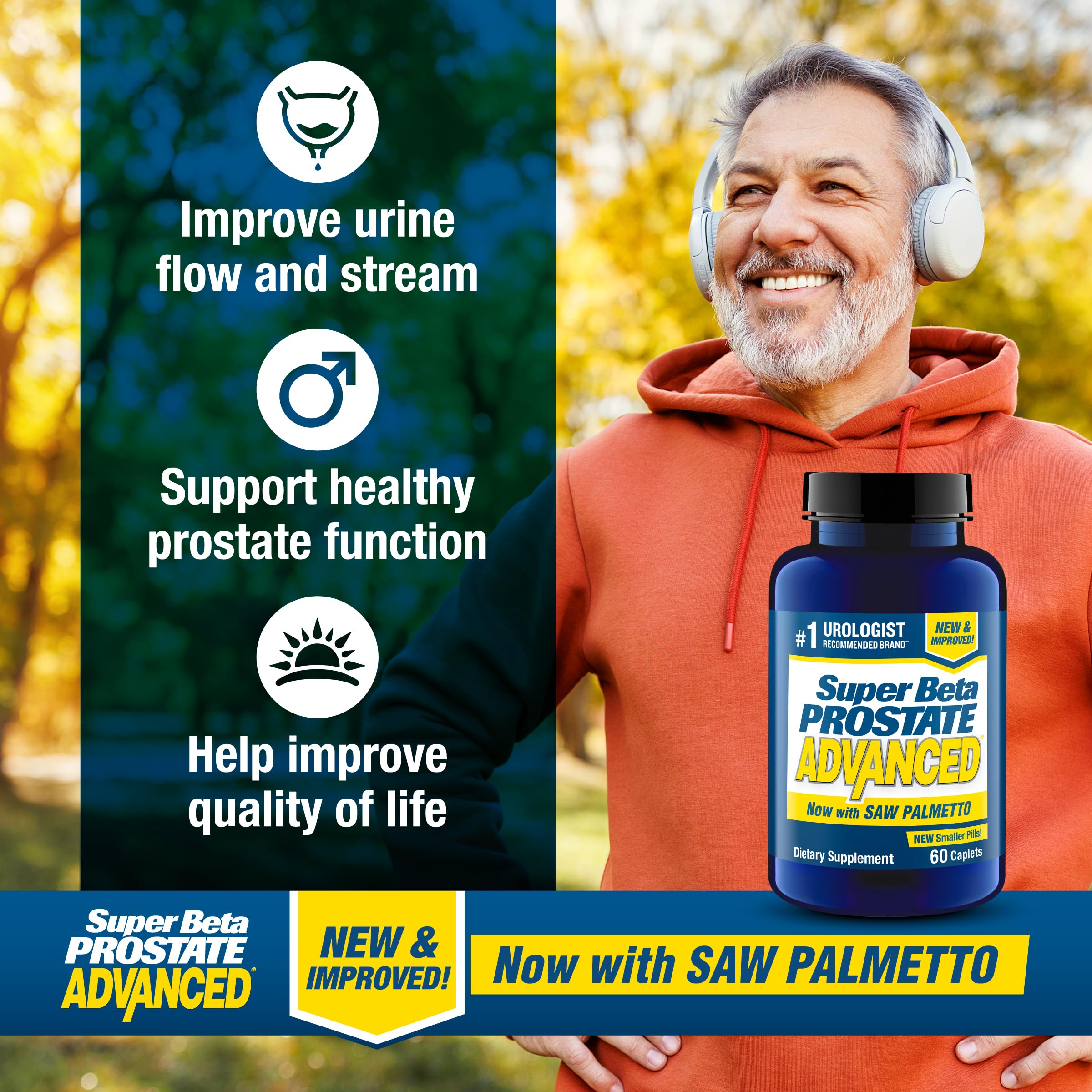 SUPER BETA PROSTATE Advanced with Saw Palmetto - Prostate Health Supplements for Men, Bladder & Urinary Support with Beta-sitosterol, Reishi, Saw Palmetto, Vitamin D, Zinc Oxide, Selenium - 180 Count