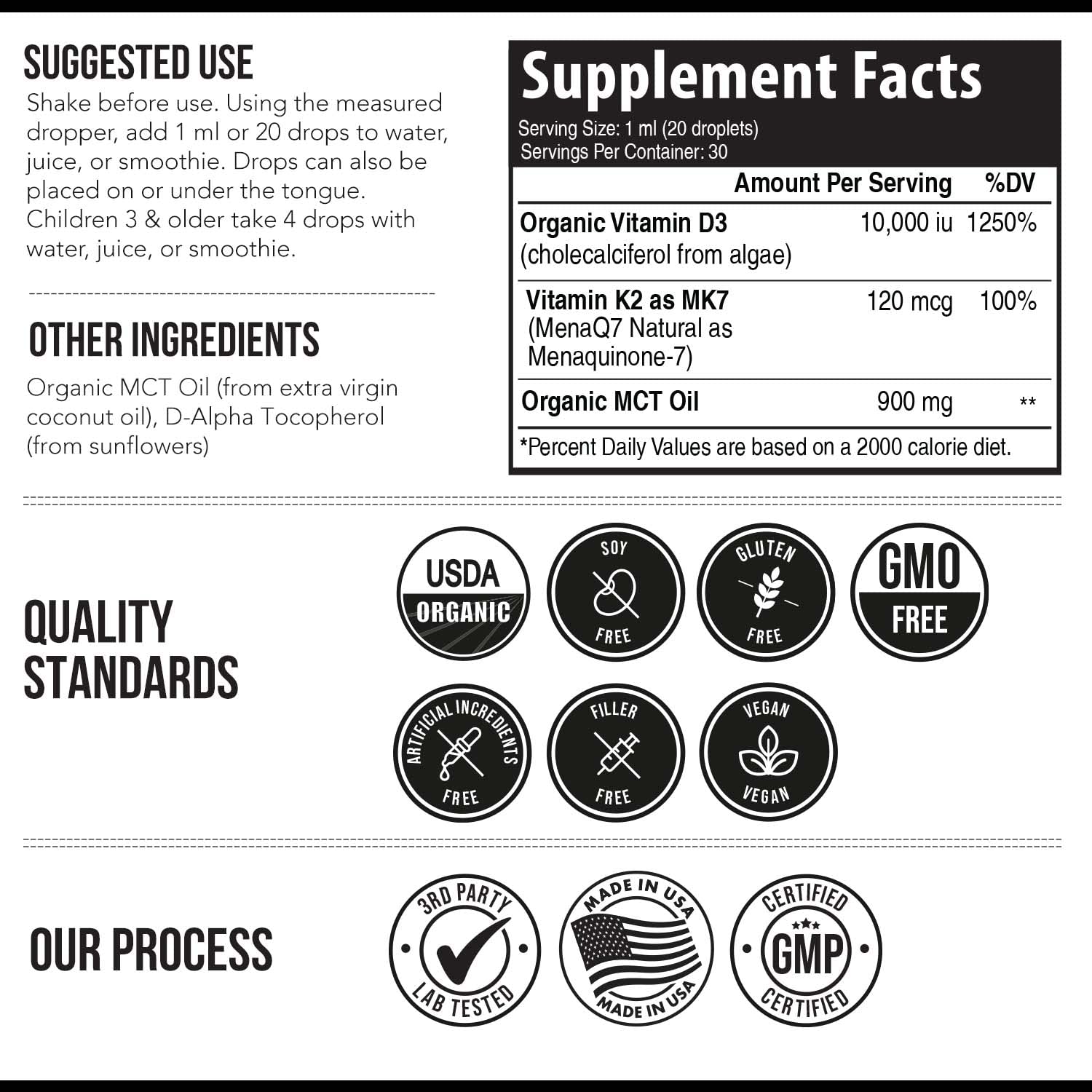 Organic Plant D3 K2 vitamin 10000 iu - All-Trans MK7 from MenaQ7 (120 mcg K2) - 100% Organic & Plant-Based Sublingual D3 Drops 10,000 iu (Cholecalciferol), 100% Vegan - Supports Immunity, Bone, Brain