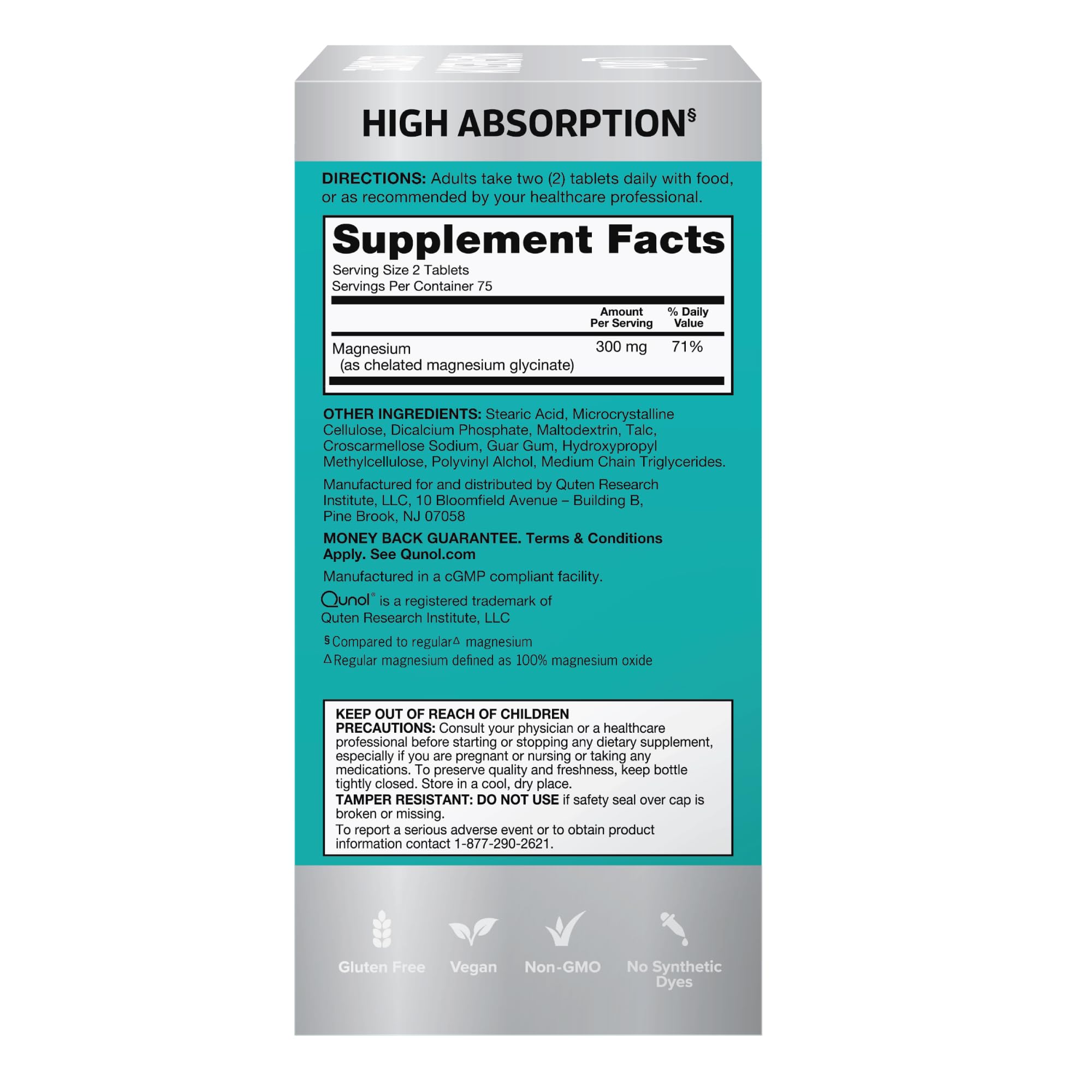 Qunol Magnesium Glycinate 300mg, 100% Glycinate Chelated Magnesium Supplement, 150ct Tablets