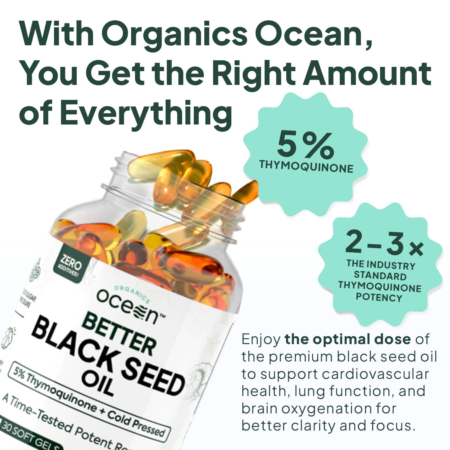 Organics Ocean Better Black Seed Oil Cold Pressed - Pure Nigella Sativa Oil for Immune Support - 5% Thymoquinone - Support Memory, Vitality, and Cellular Health