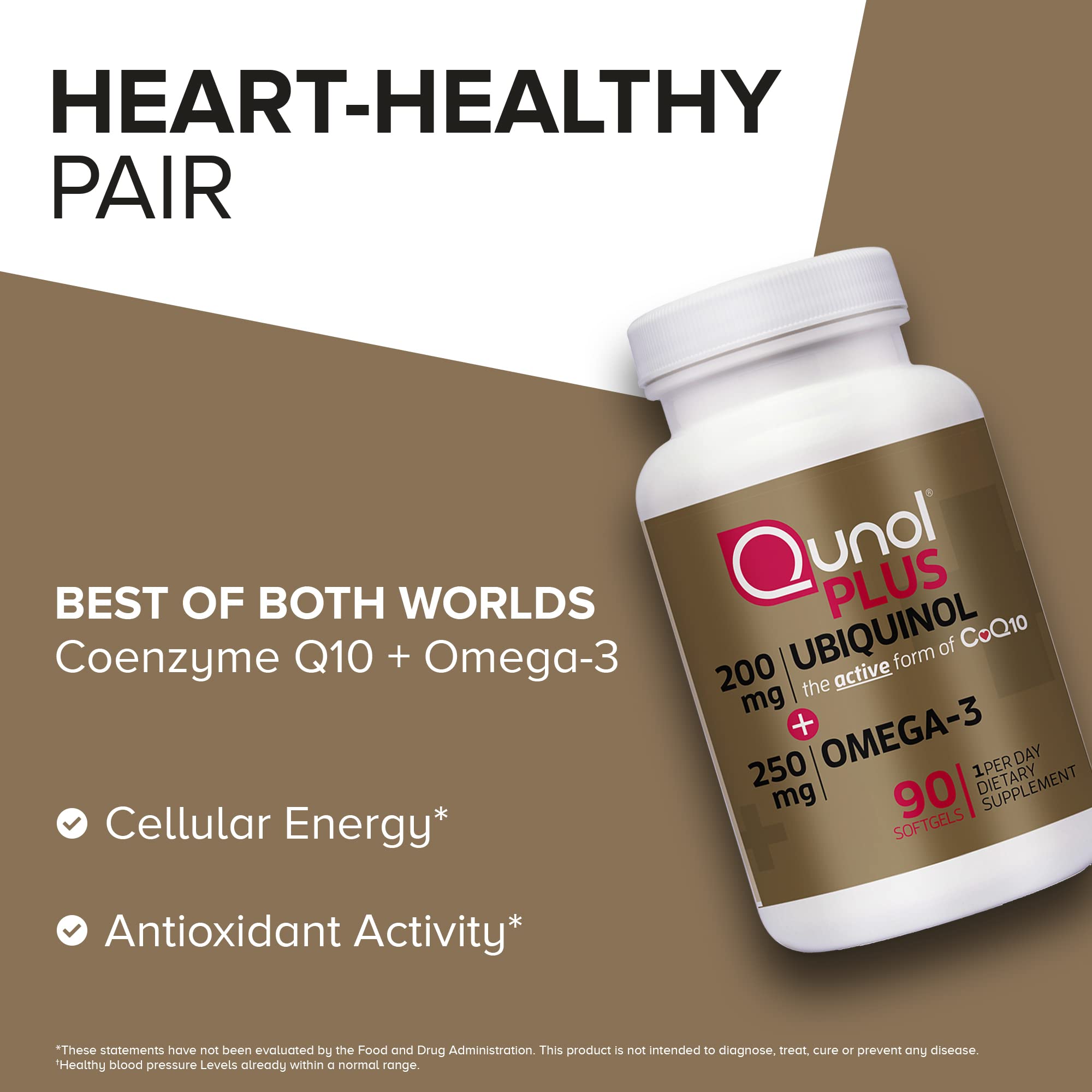 Qunol Plus Ubiquinol Coq10 200mg with Omega 3 250mg Extra Strength Antioxidant (Bovine Version), 90 Count
