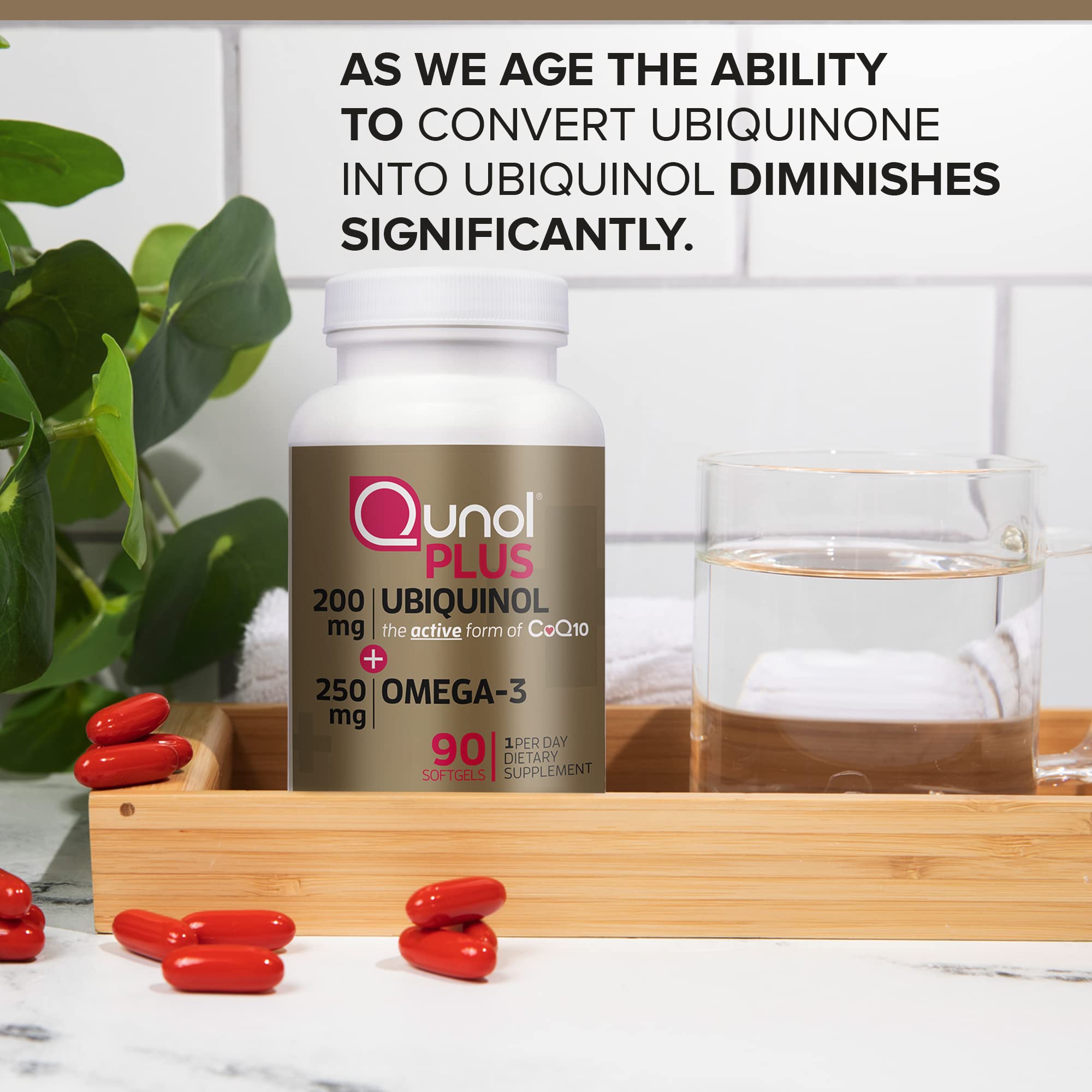 Qunol Plus Ubiquinol Coq10 200mg with Omega 3 250mg Extra Strength Antioxidant (Bovine Version), 90 Count