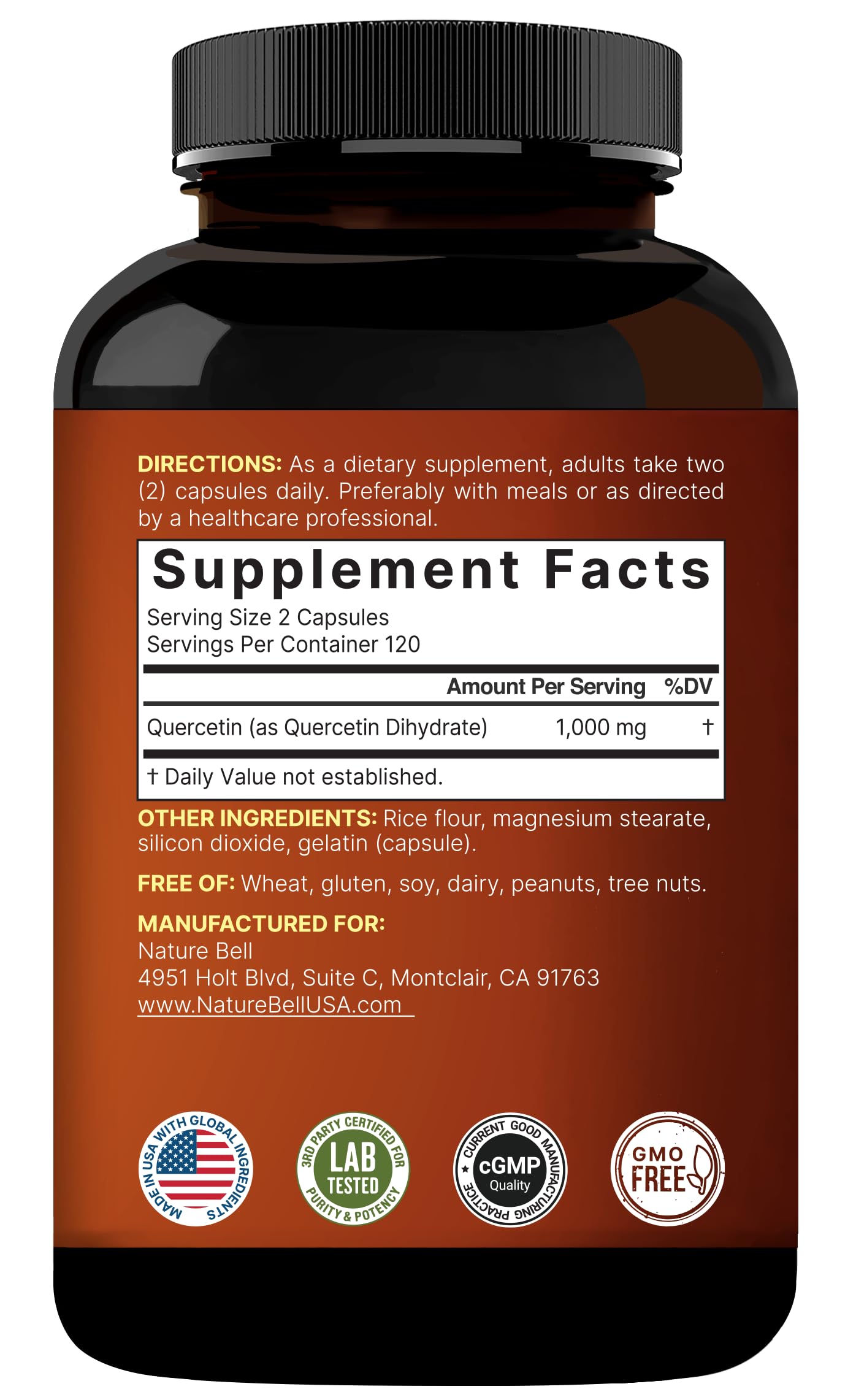 NatureBell Quercetin 1,000mg - 240 Capsules - Ultra Strength Supplement for Healthy Immune Support* - Quercetin Dihydrate from Sophora Japonica - Bioavailable Form