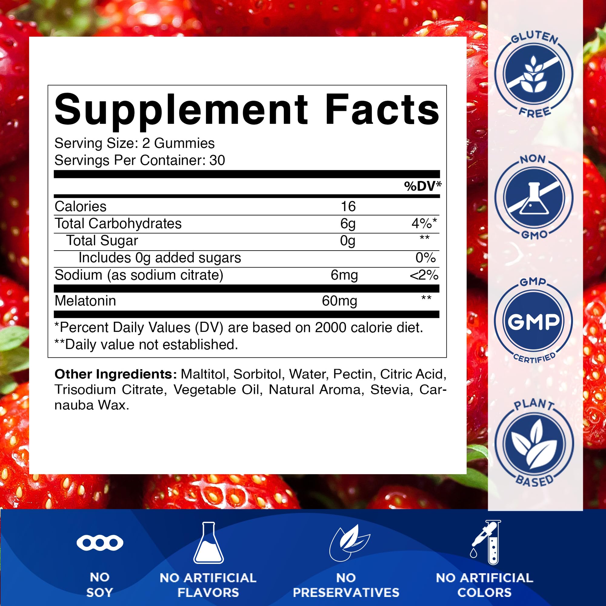 Vitamatic Sugar Free Melatonin 60 mg - 60 Vegetarian Gummies - Non-Habit Forming Supplement