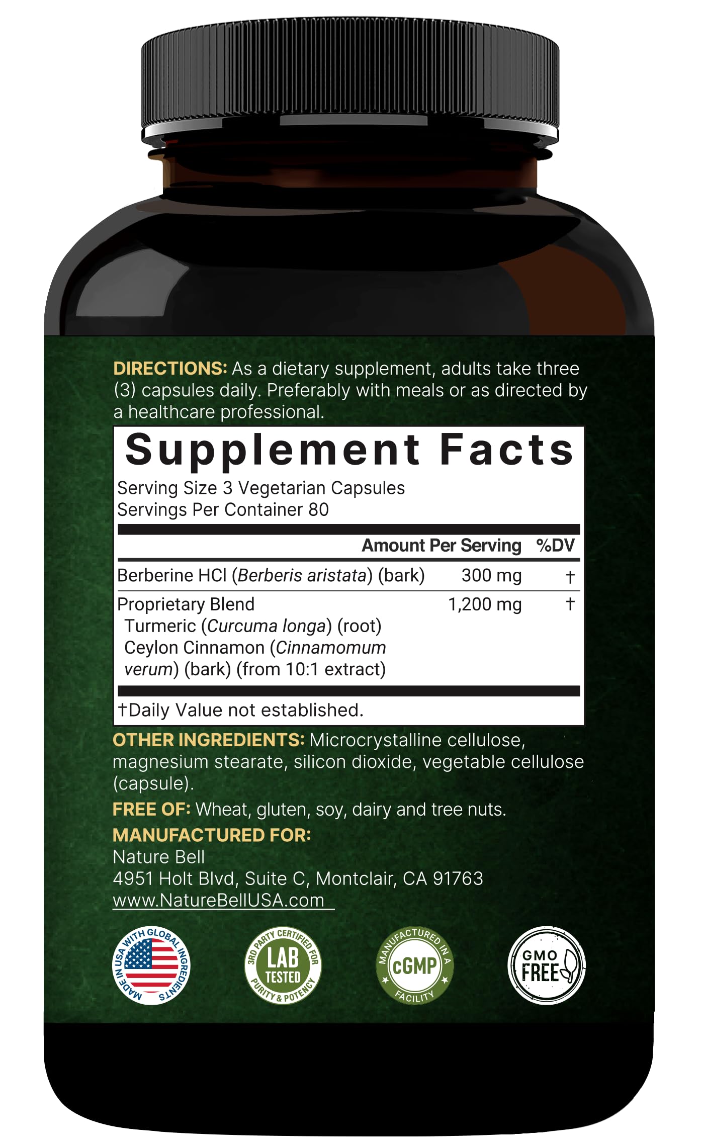NatureBell Berberine Supplement 1,500mg with Ceylon Cinnamon & Turmeric Root, 480 Veggie Capsules (2 Pack) | 97% Pure Berberine HCL | Supports Balanced Sugar Levels & Heart Health | Vegan, Non-GMO