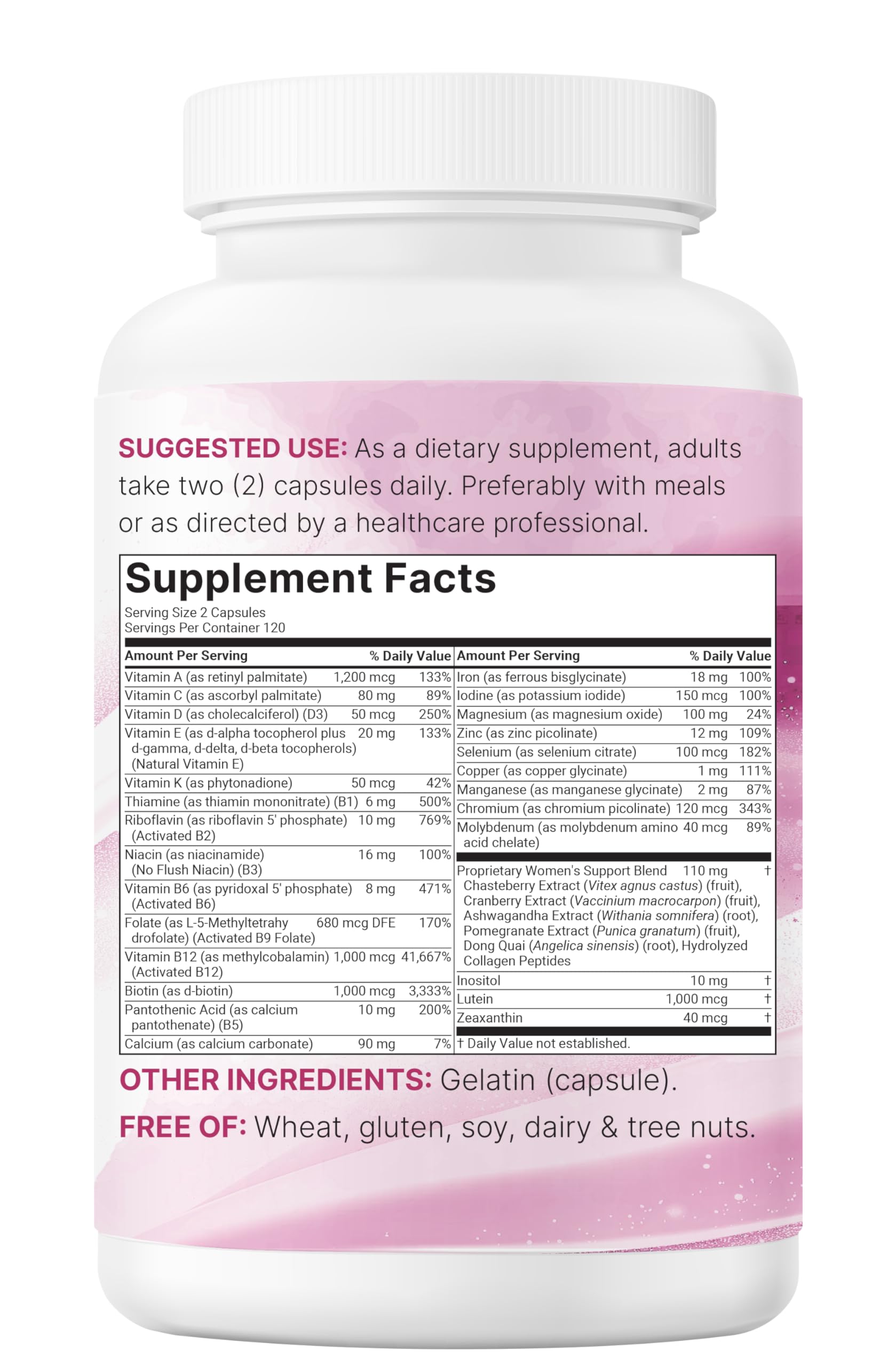 Micro Ingredients Pure Methylated Multivitamin for Women, 240 Capsules | 32-in-1 Formula with Vitamin B, C, D + Iron, Methylfolate & More | Supports Women 's Daily Wellness | Filler Free, Non-GMO