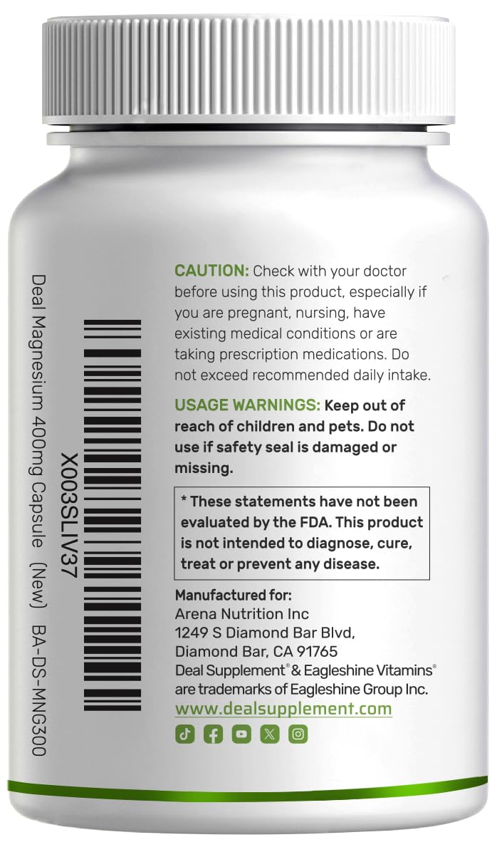 Magnesium Glycinate 400mg, 300 Capsules | 100% Chelated for Easy Absorption | Essential Mineral Supplement for Muscle, Sleep, & Heart Health*