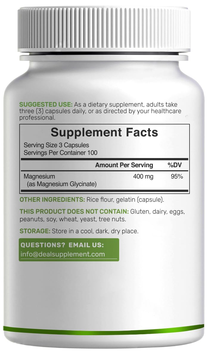 Magnesium Glycinate 400mg, 300 Capsules | 100% Chelated for Easy Absorption | Essential Mineral Supplement for Muscle, Sleep, & Heart Health*