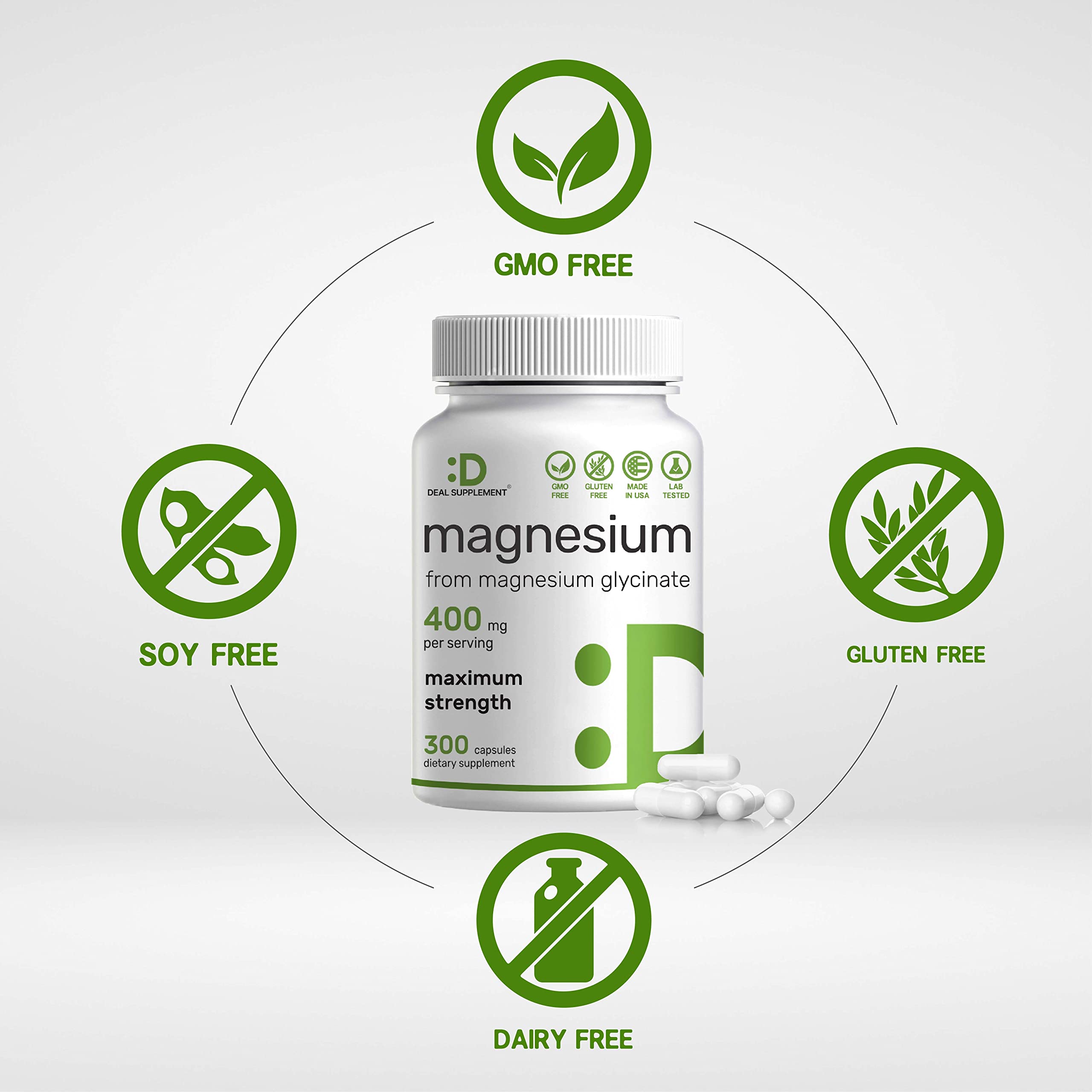 Magnesium Glycinate 400mg, 300 Capsules | 100% Chelated for Easy Absorption | Essential Mineral Supplement for Muscle, Sleep, & Heart Health*